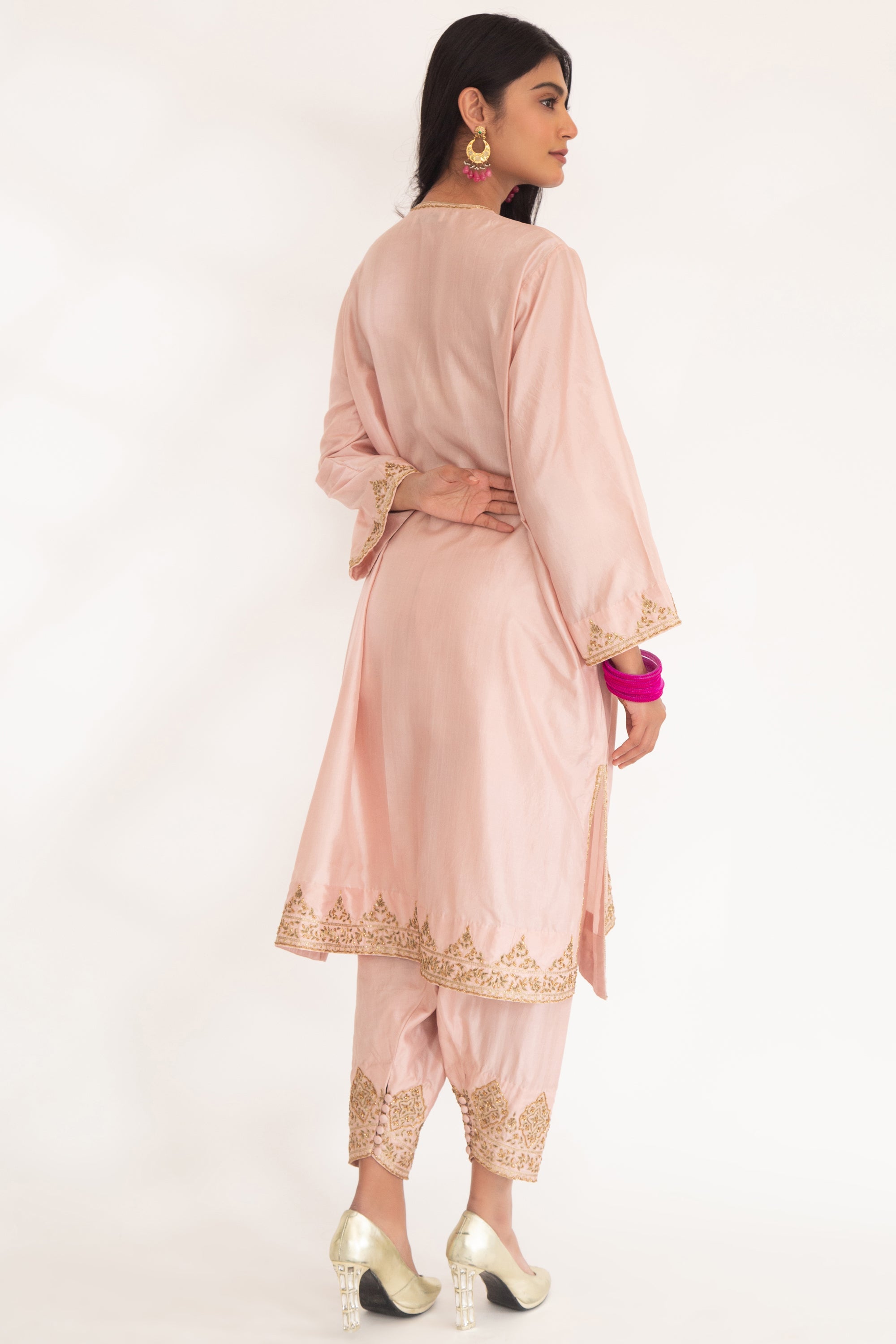 CY Chhaya Mehrotra Satya Nude Pink Kurta Set Back 1