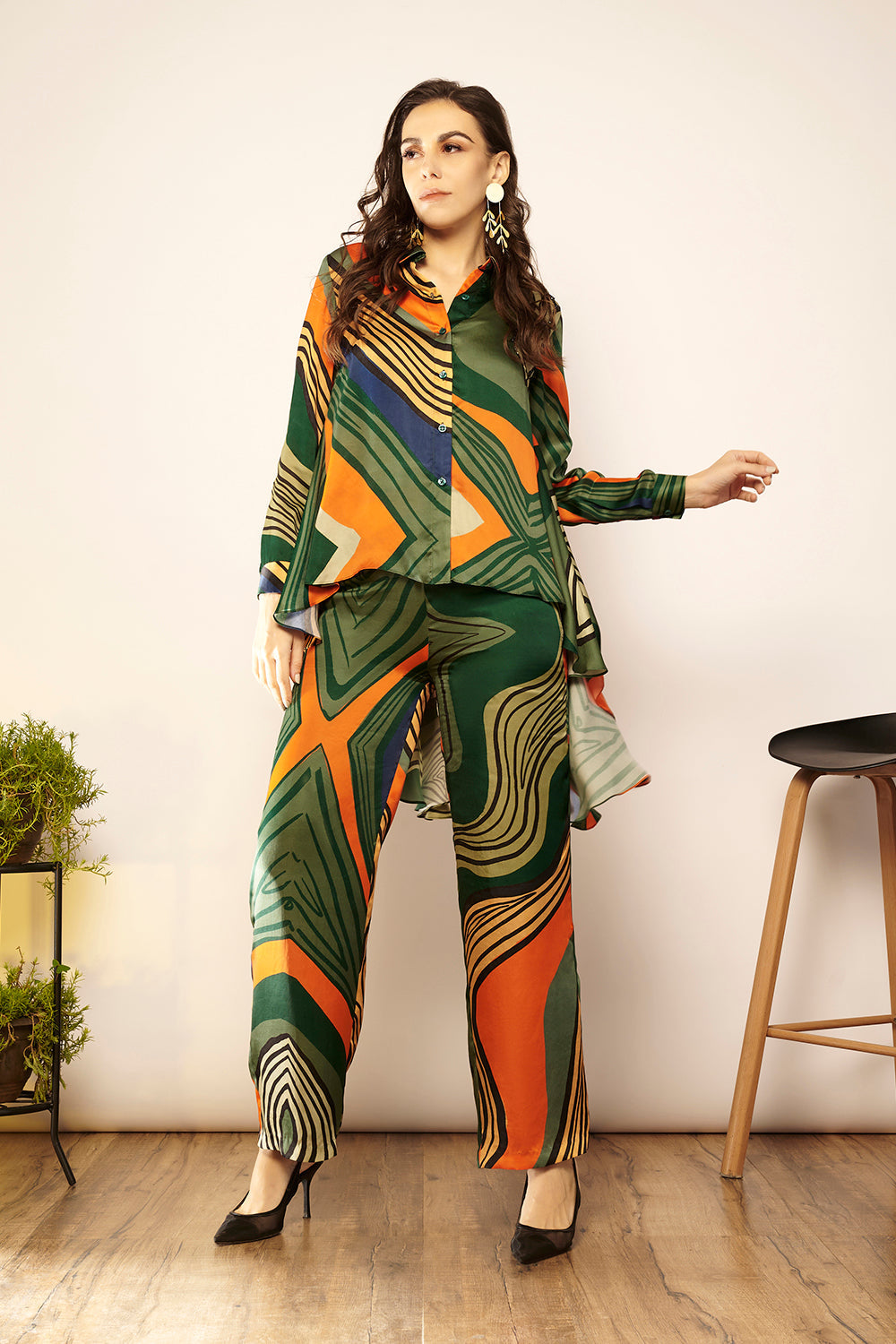 Green/Orange Straight Fit Pants