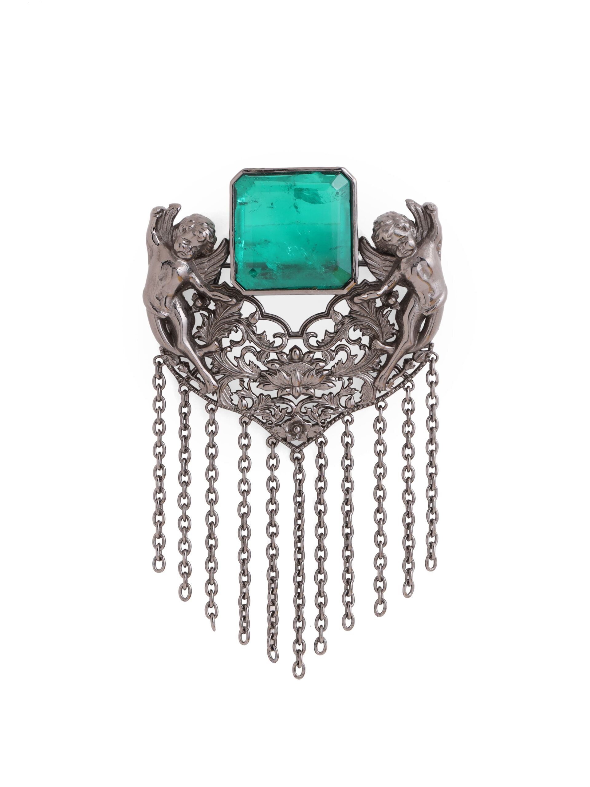 CY Cosa Nostraa Jadui Naginey Green Brooch Front 2