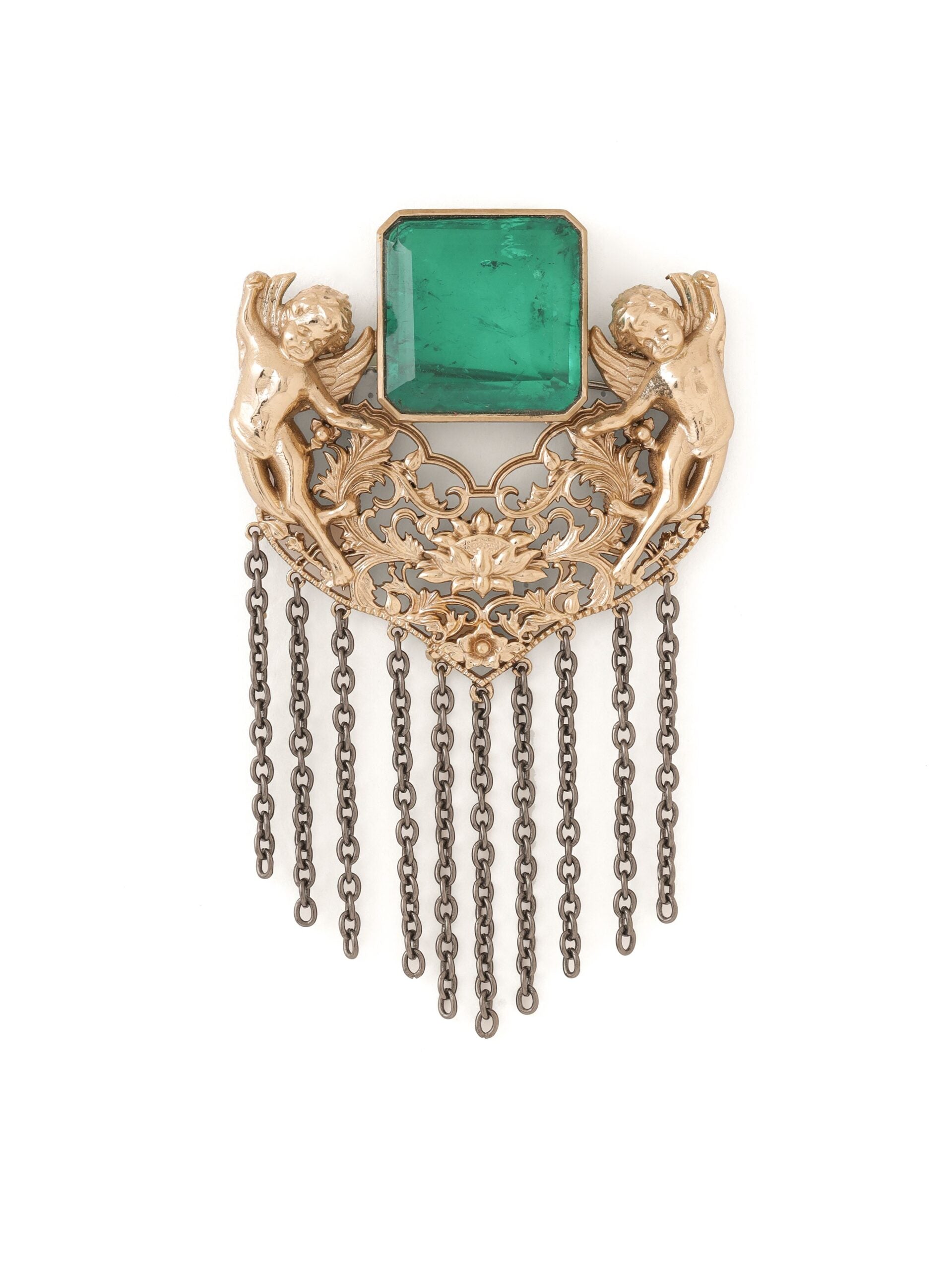 CY Cosa Nostraa Jadui Naginey Green Gemstone Brooch Front 2