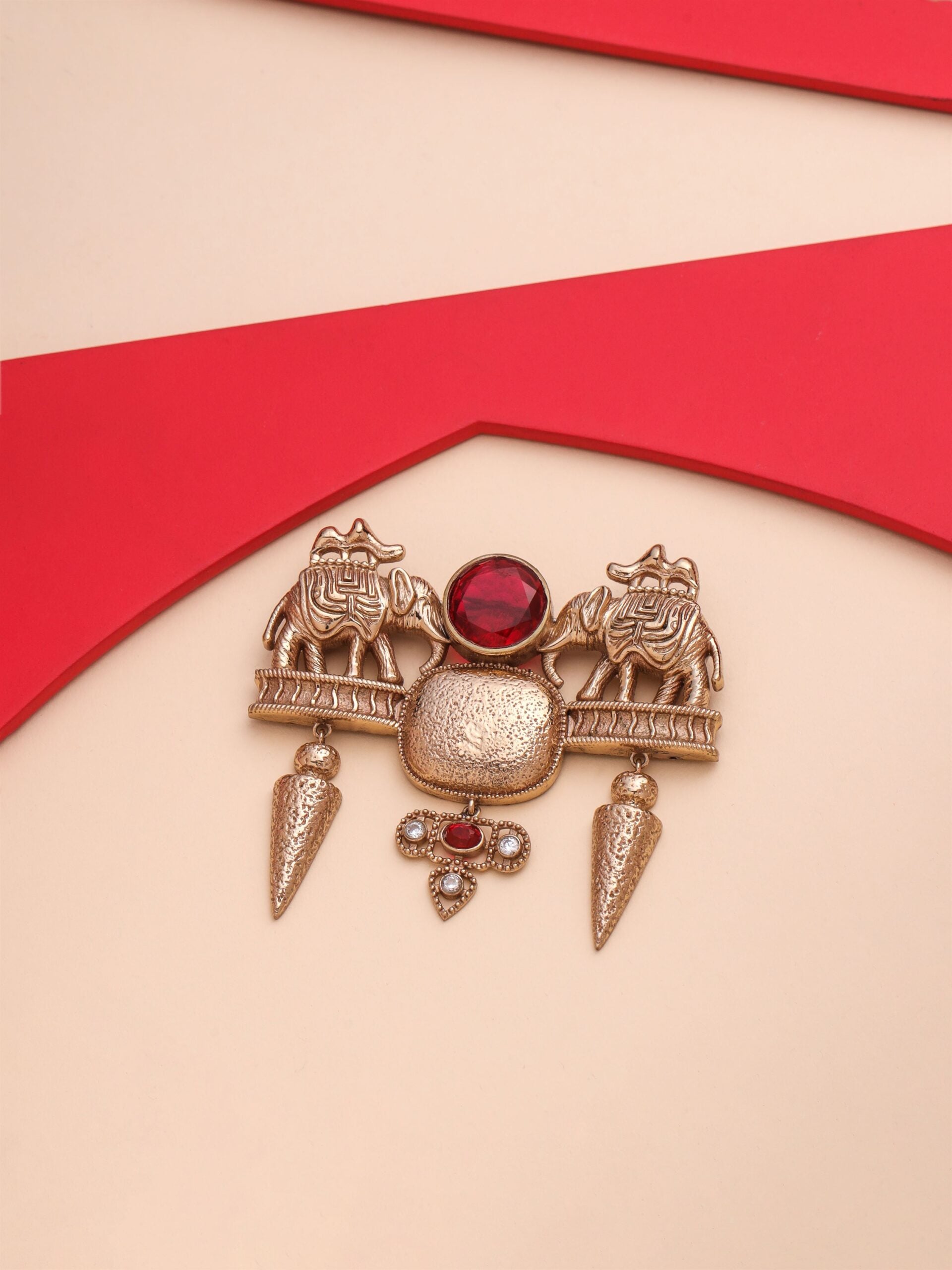CY Cosa Nostraa Jungi Haathi Red Brooch Front 1