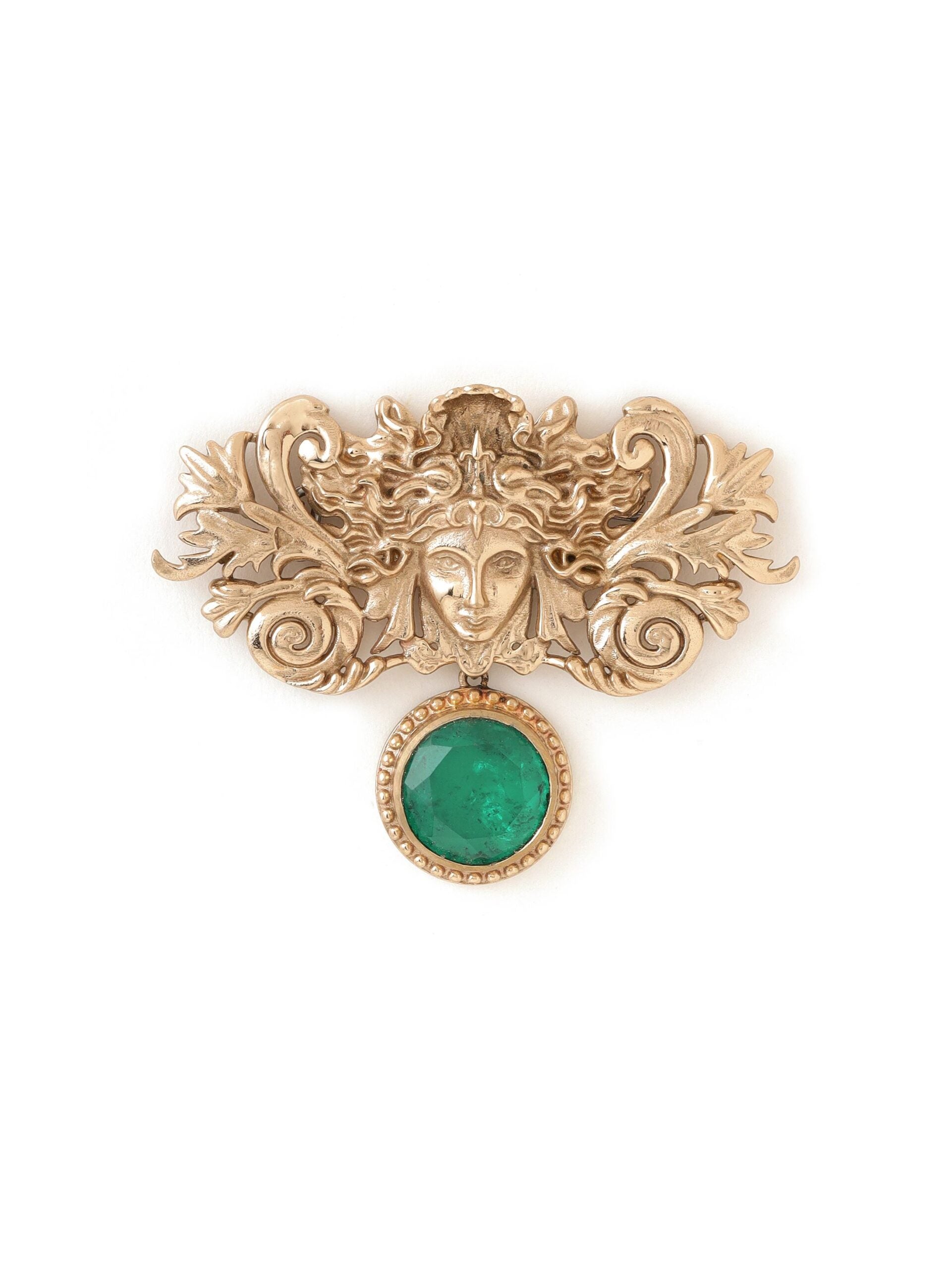 CY Cosa Nostraa Medusa Green Gemstone Brooch Front 2