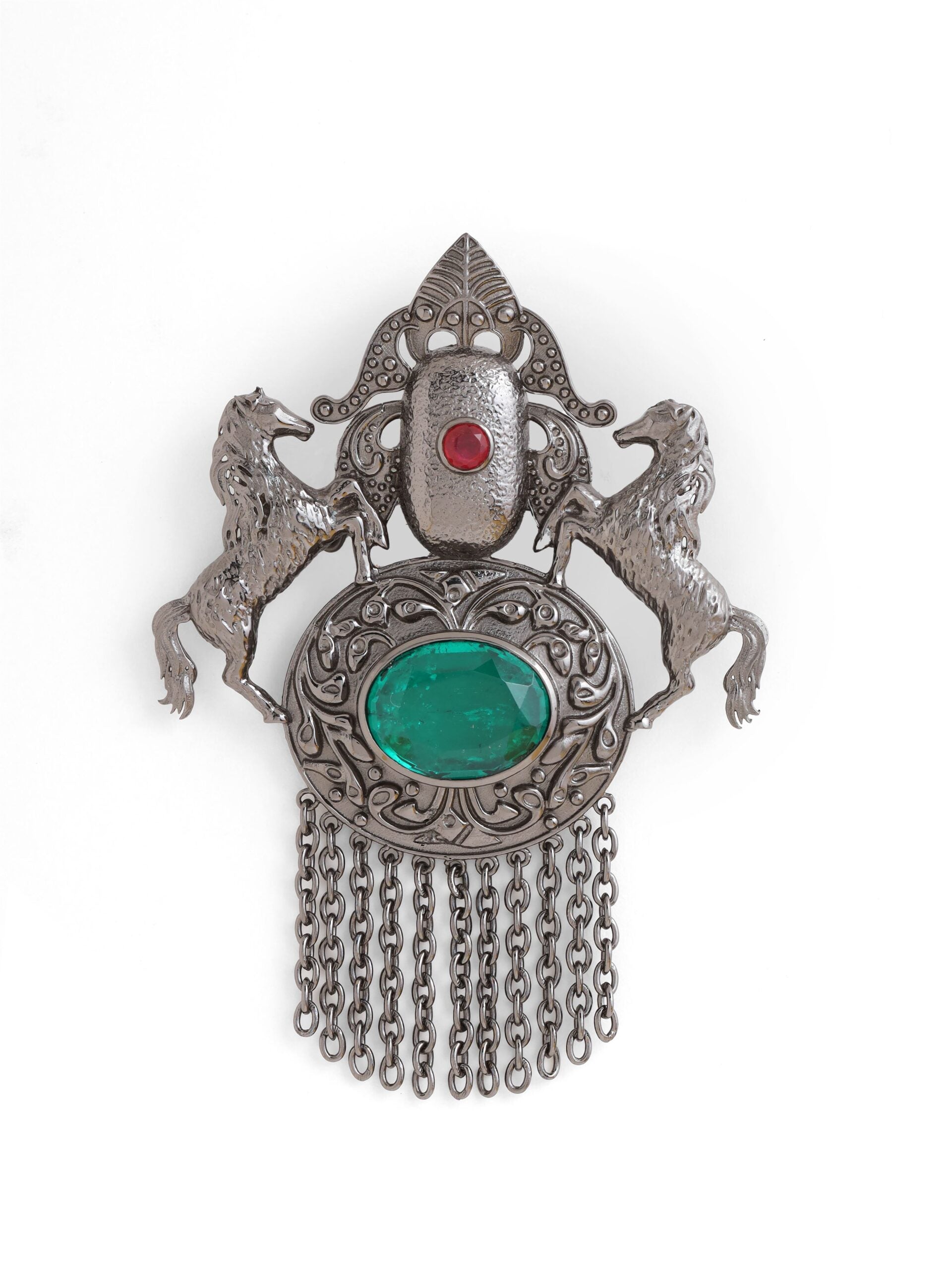 CY Cosa Nostraa Sawaar-e-Noor Green Brooch Closeup 1