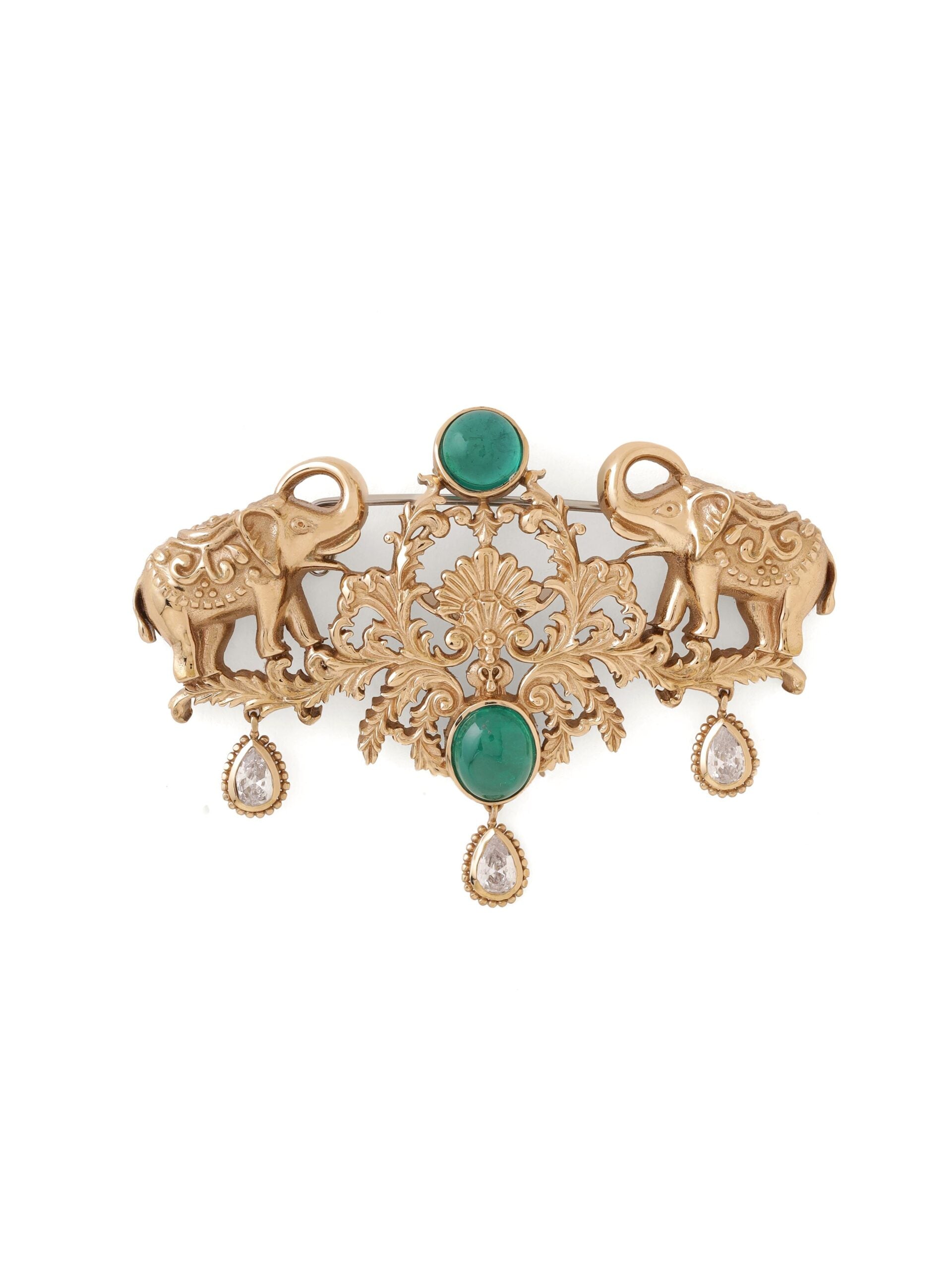 CY Cosa Nostraa Shaahi Haathi Green Brooch Front 2