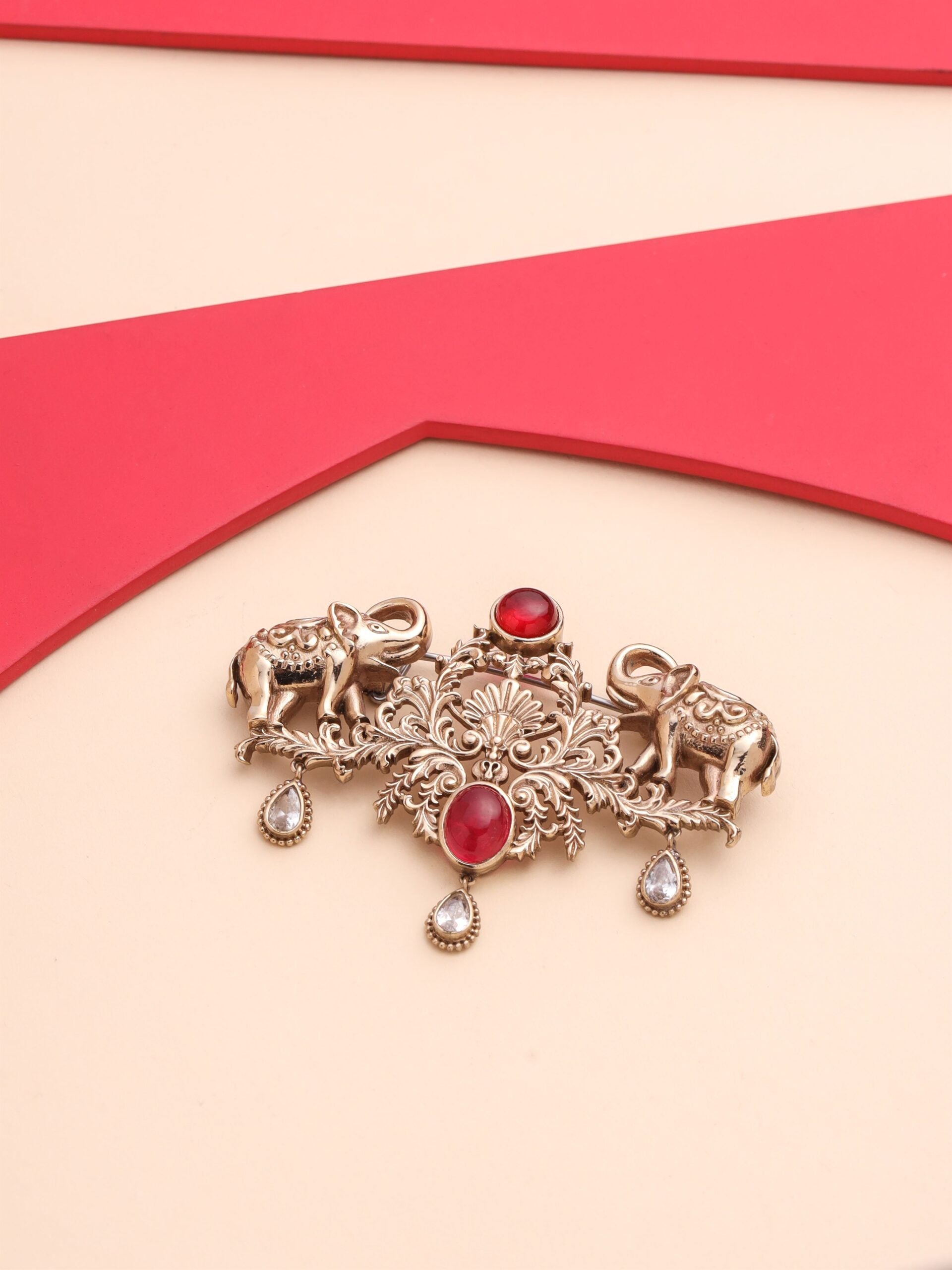 CY Cosa Nostraa Shaahi Haathi Red Brooch Front 1