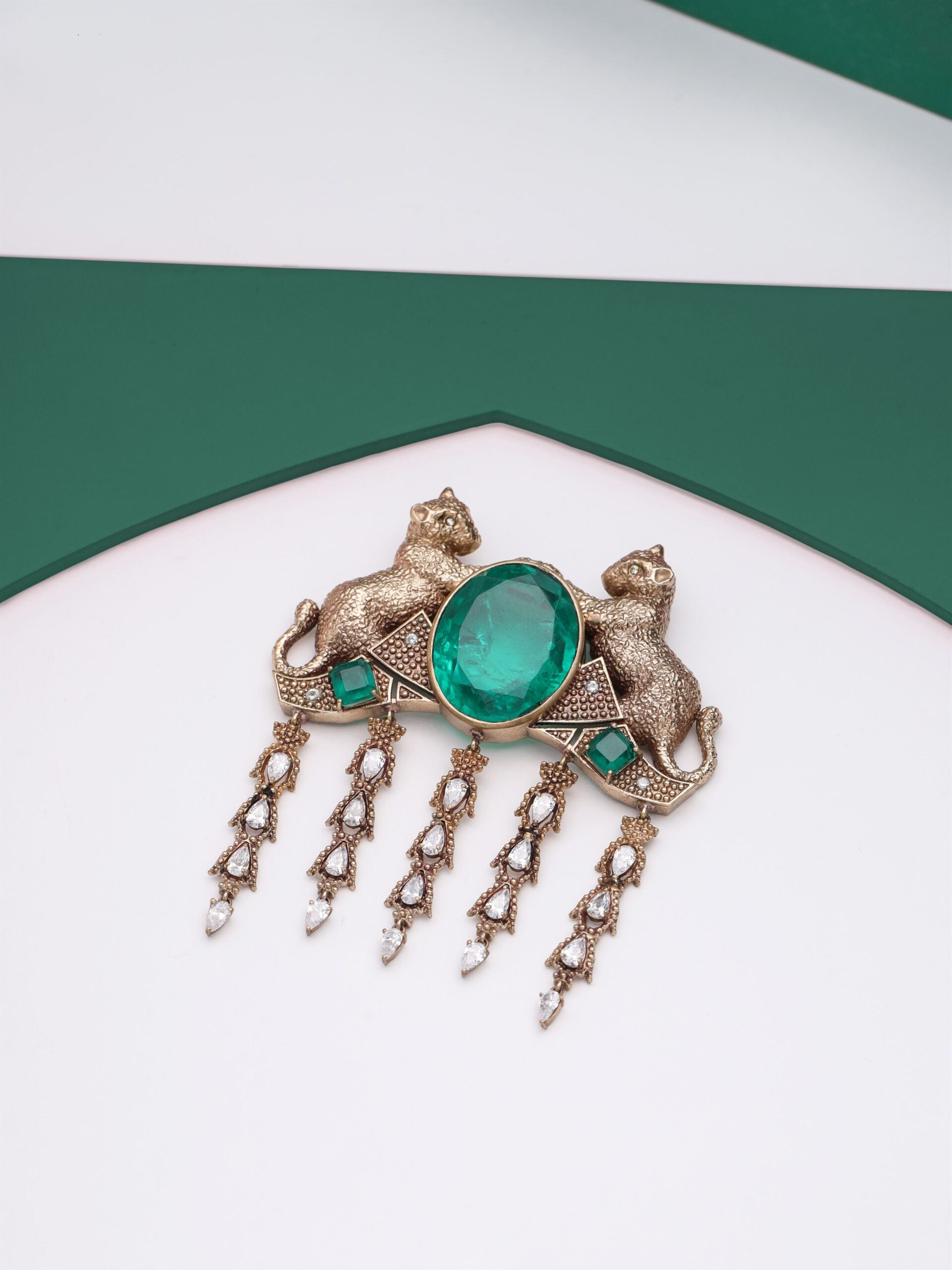 CY Cosa Nostraa Tez Cheetah Green Brooch Front 1