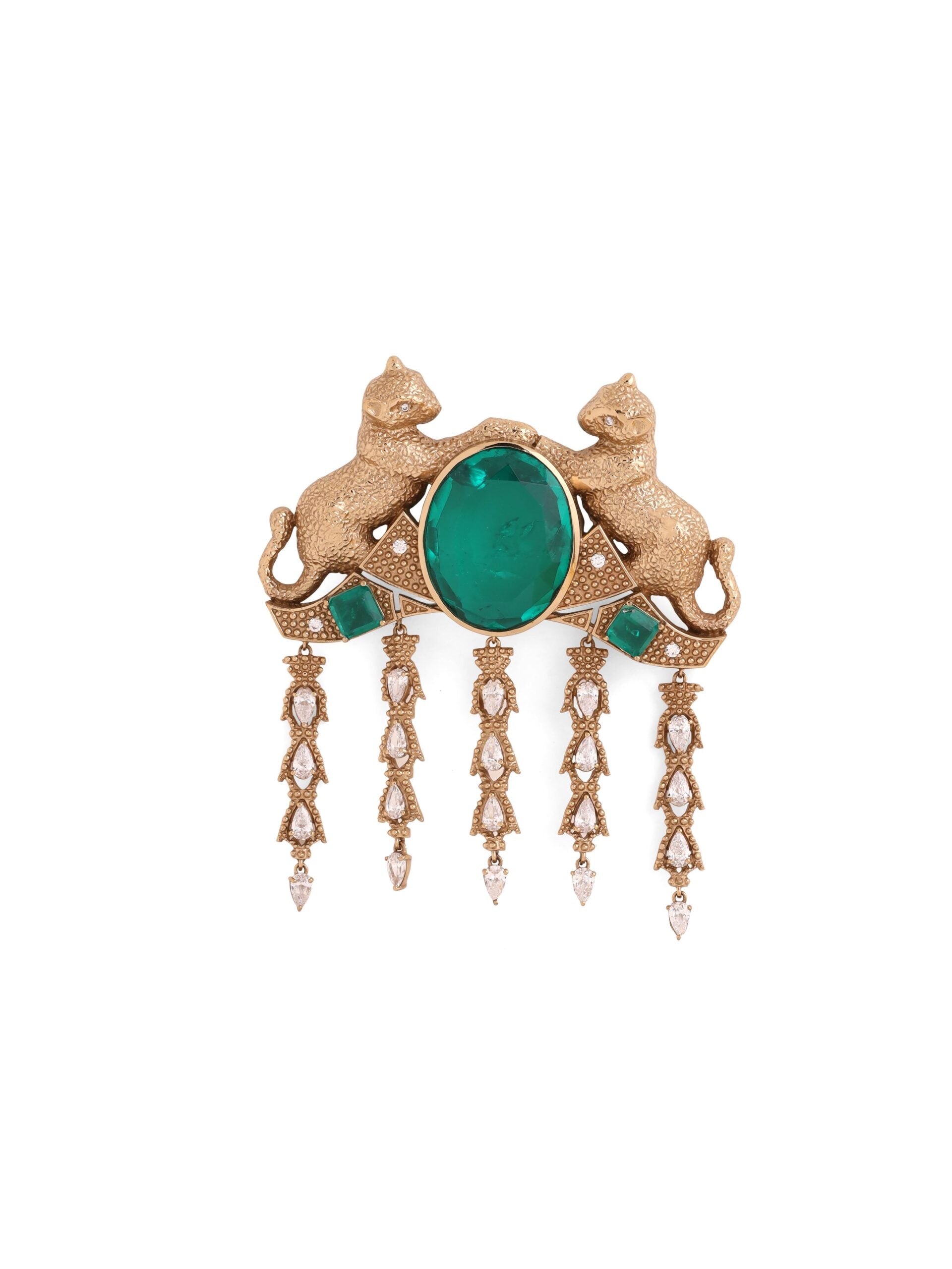 CY Cosa Nostraa Tez Cheetah Green Brooch Front 2
