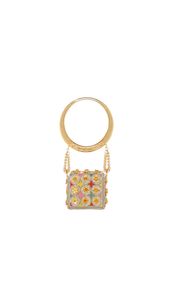 Gold Floral Mini Cube Bag