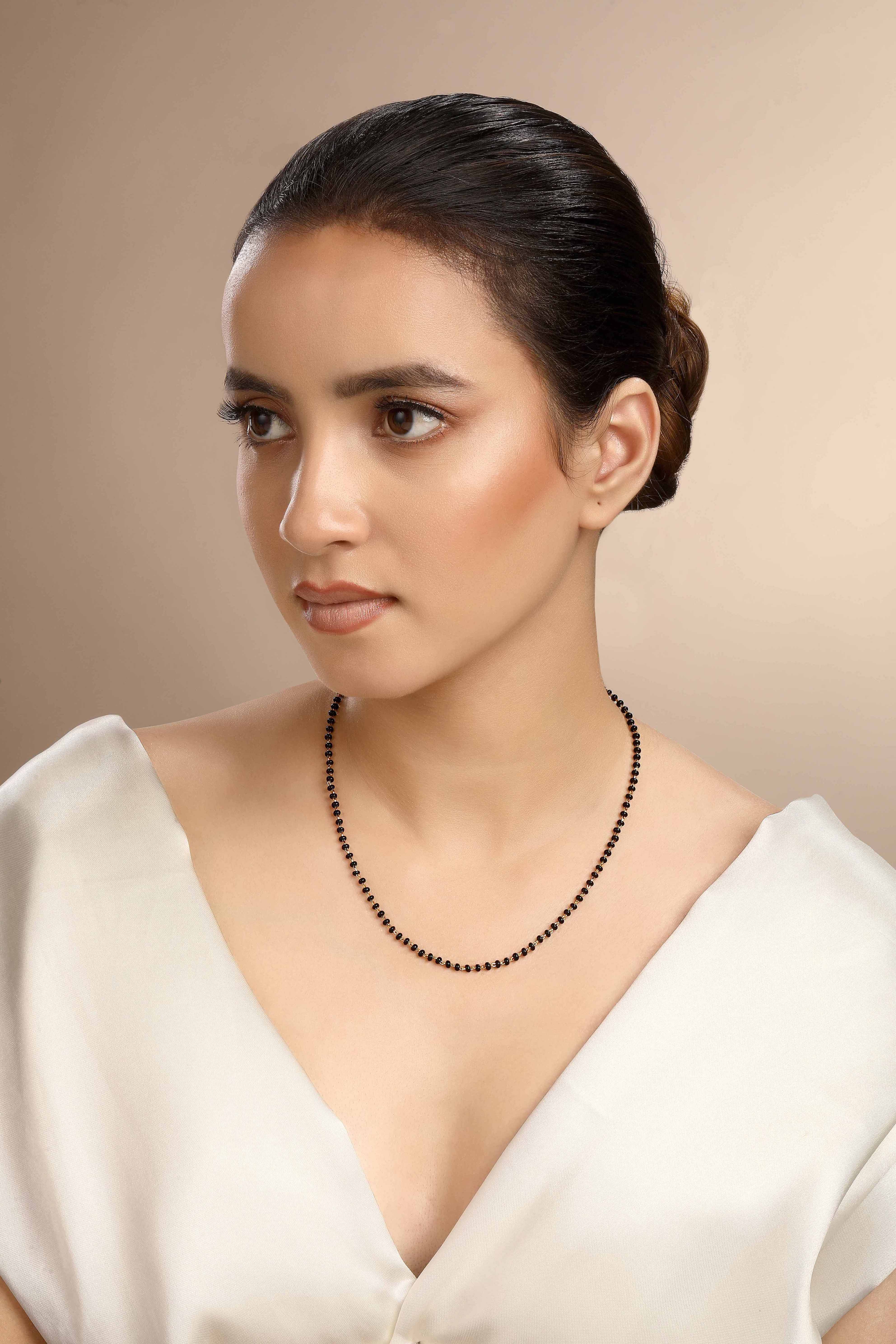 CY Sica Jewellery Cubic Zirconia Black Beads Chain Front 2