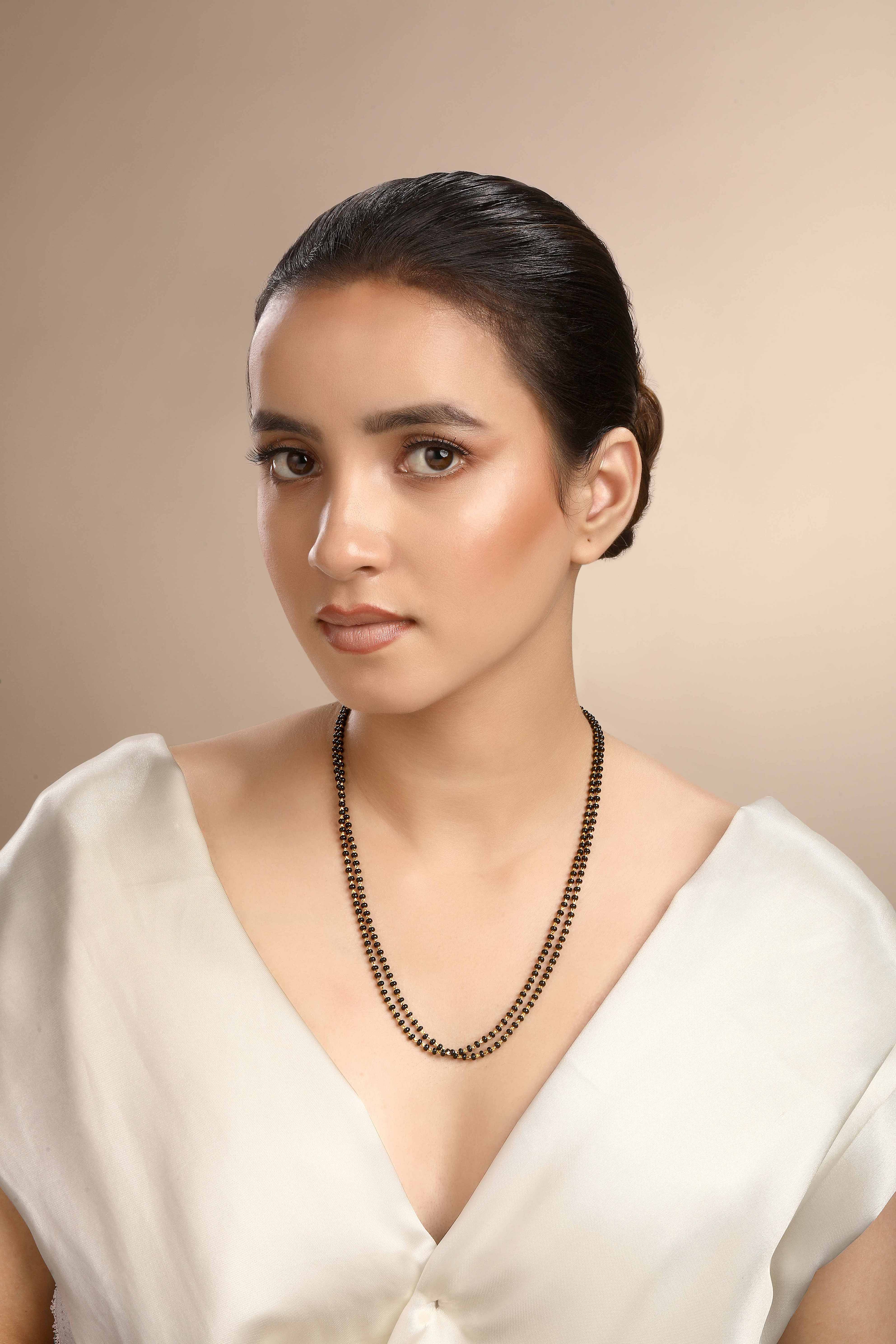 CY Sica Jewellery Cubic Zirconia Double Line Black Beads Chain Front 2