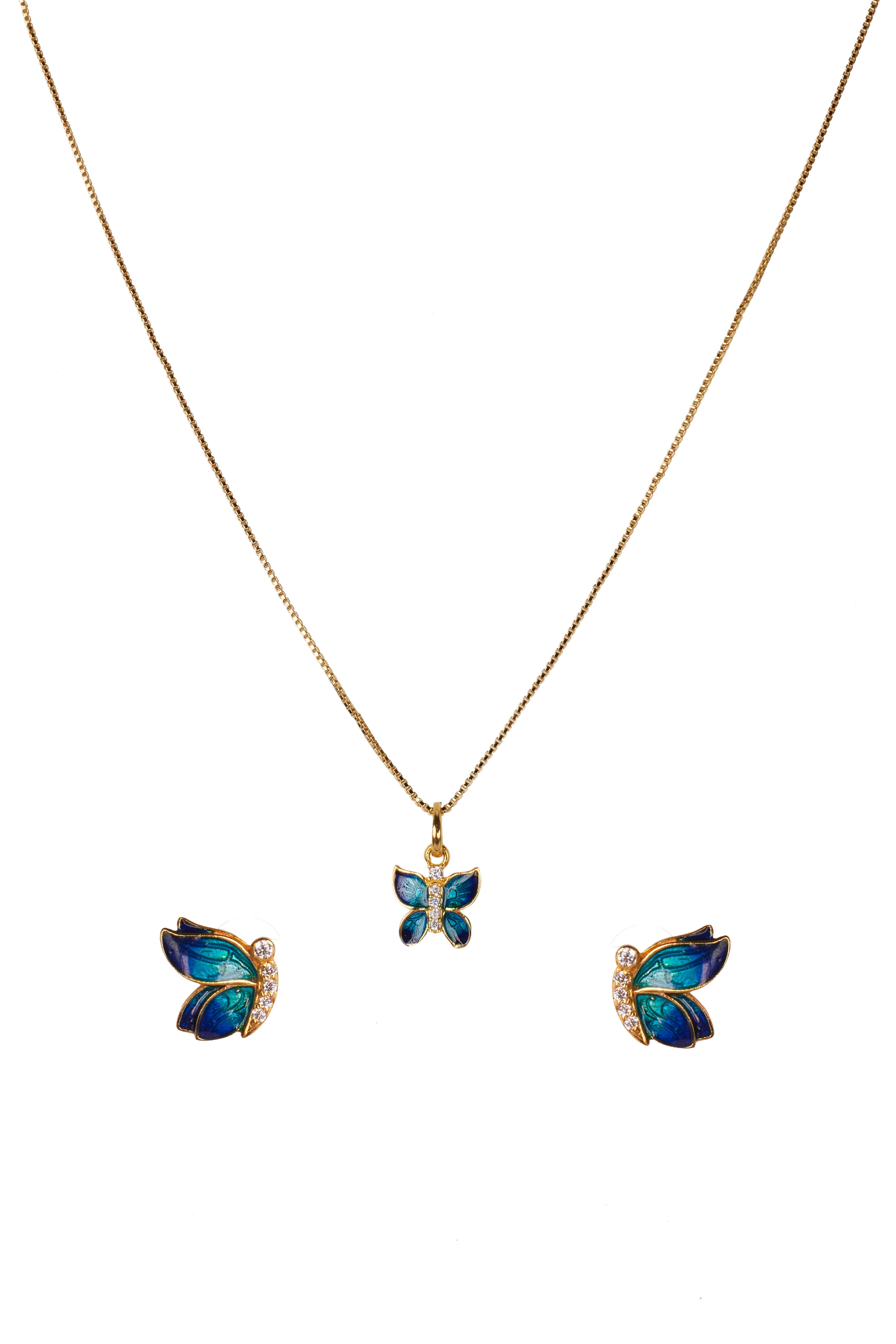 CY Sica Jewellery Cubic Zirconia Enamel Butterfly Pendant Set Front 2