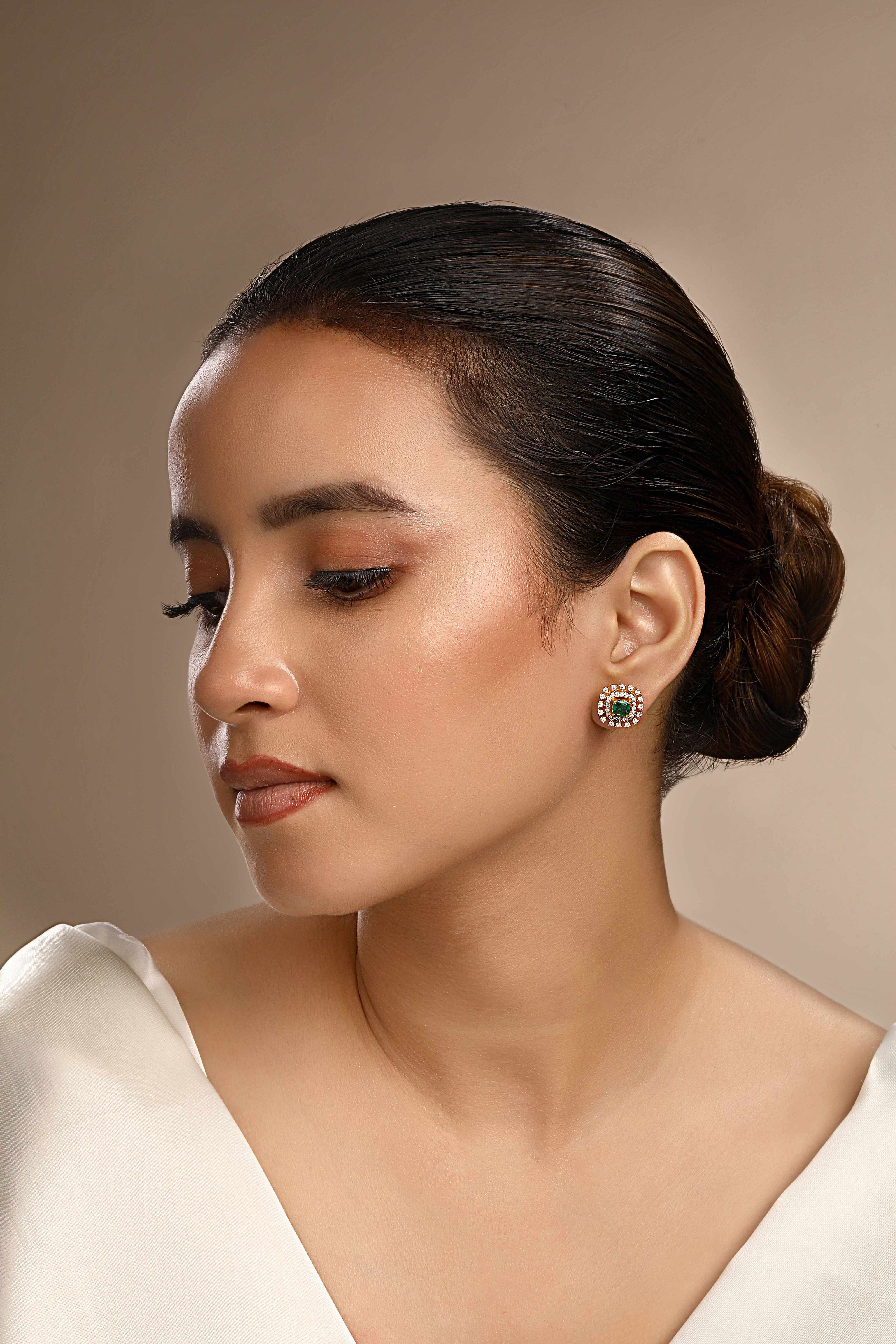 CY Sica Jewellery Cubic Zirconia Faux Emerald Earrings Front 2