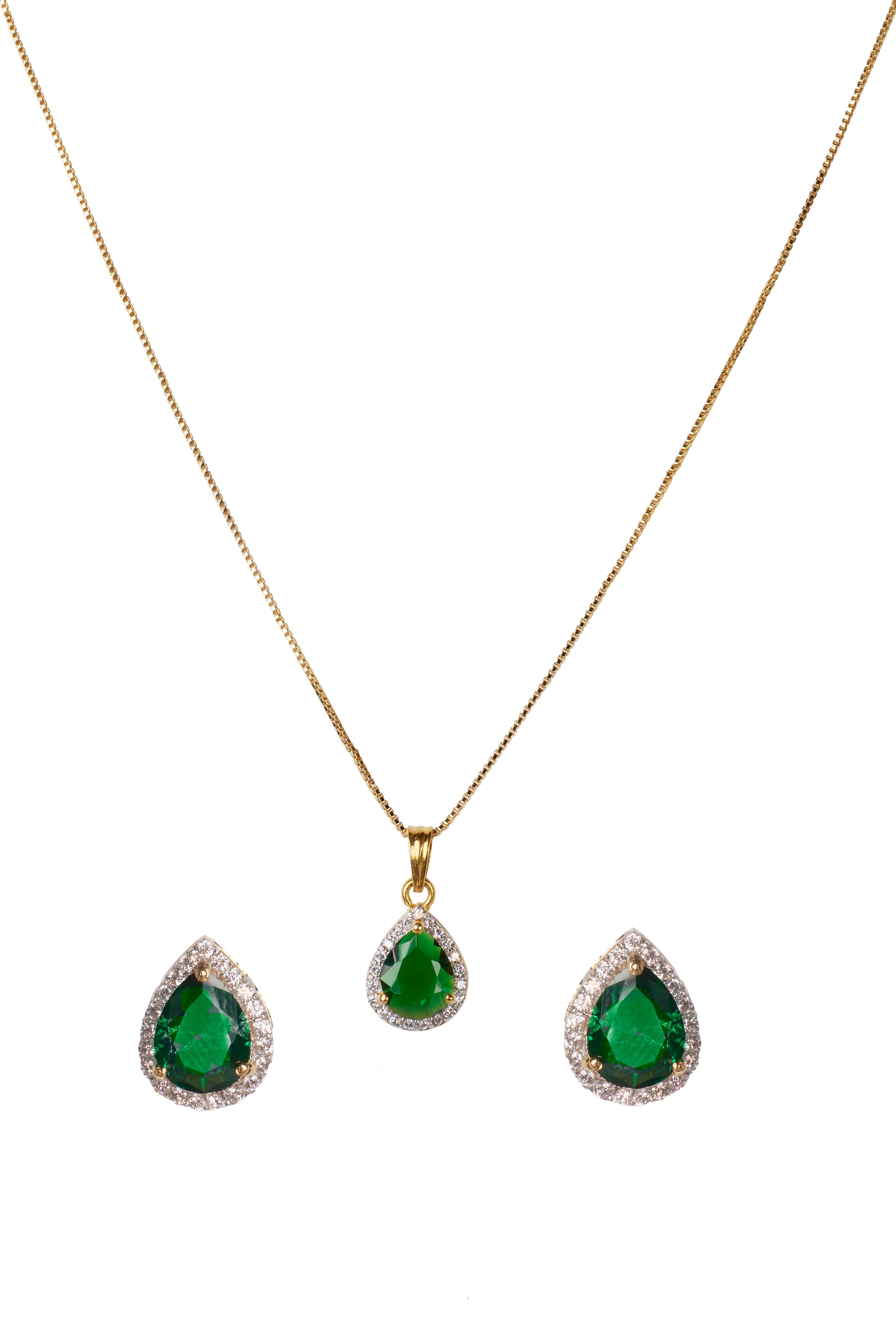 CY Sica Jewellery Cubic Zirconia Faux Emerald Pendant Set Front 1
