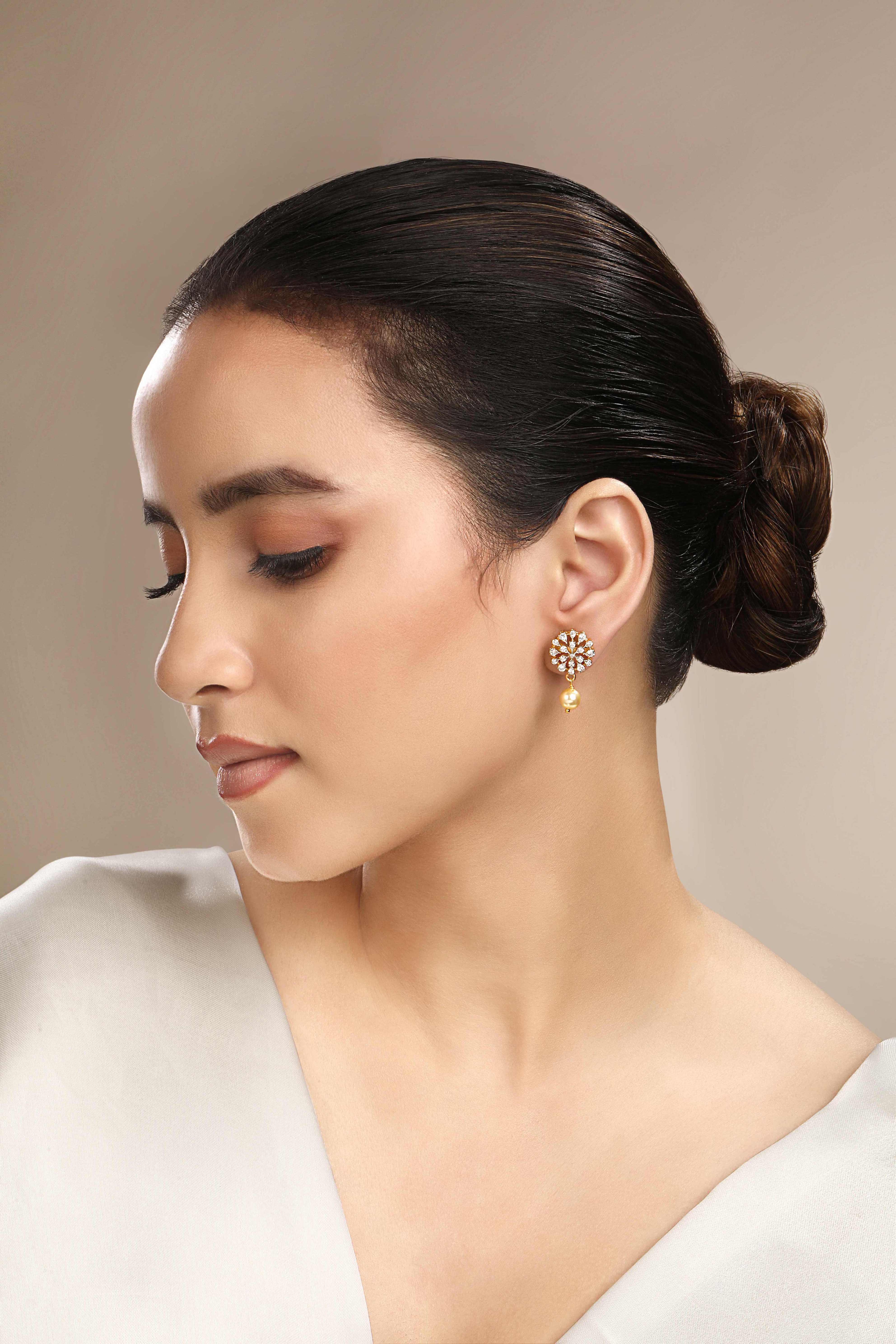 CY Sica Jewellery Cubic Zirconia Pearl Dangle Earrings Front 2