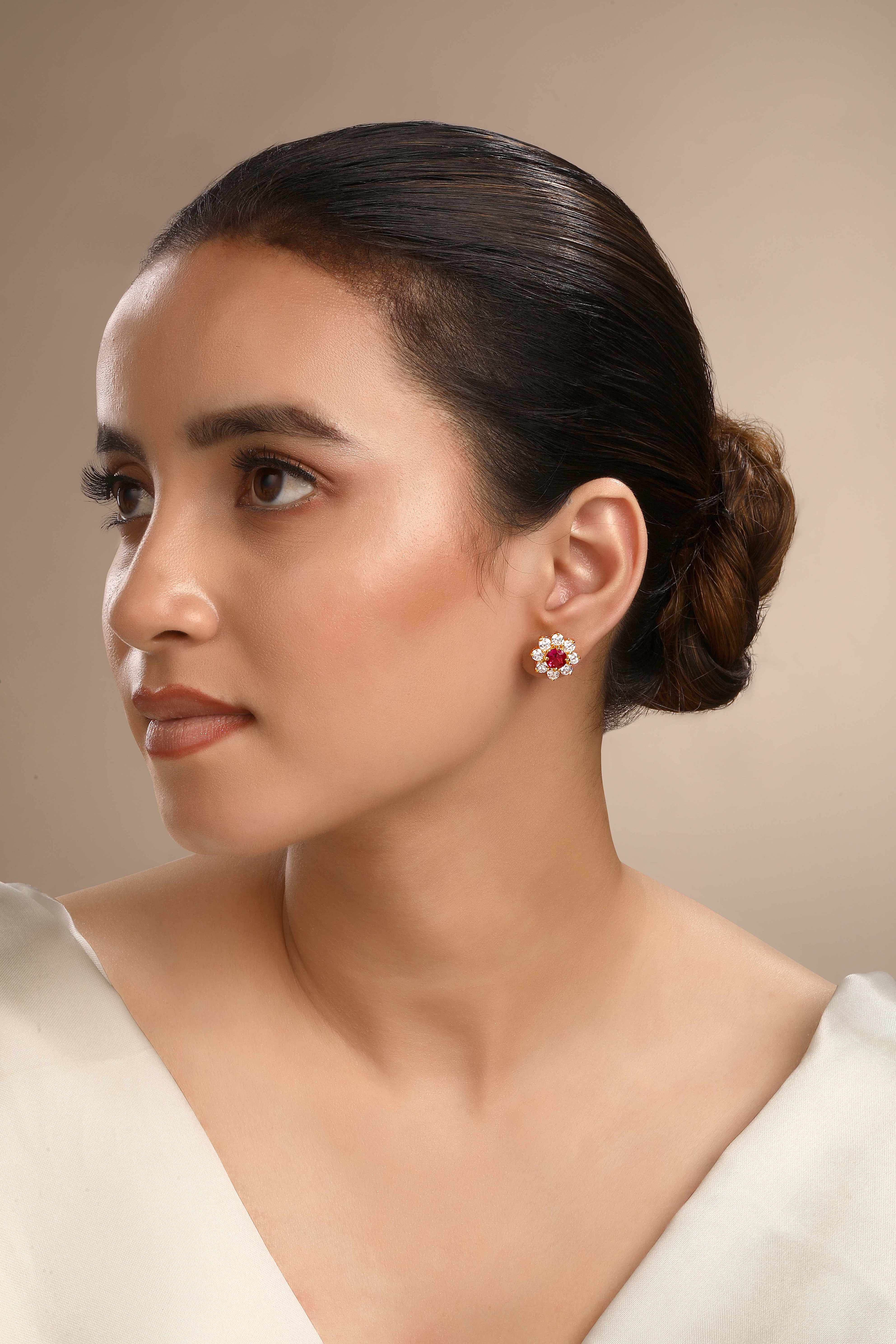 CY Sica Jewellery Cubic Zirconia Pink Flower Studs Front 2