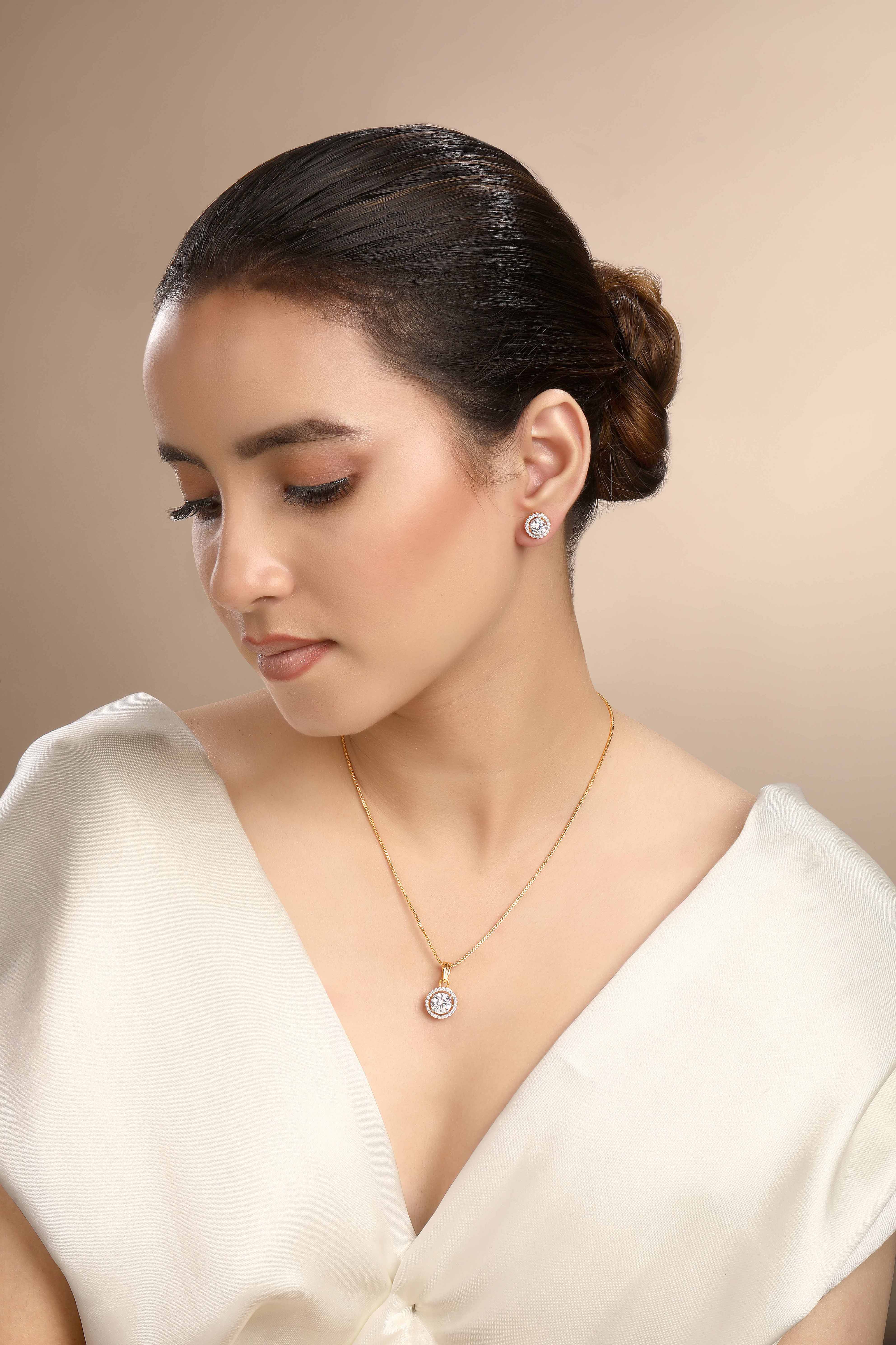 CY Sica Jewellery Cubic Zirconia Solitaire Pendant Set Front 2