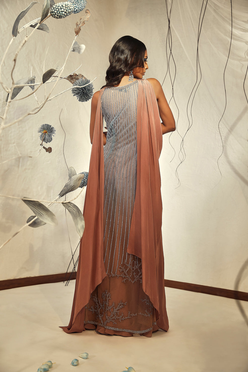 Blue Long Jacket with Flared Pants