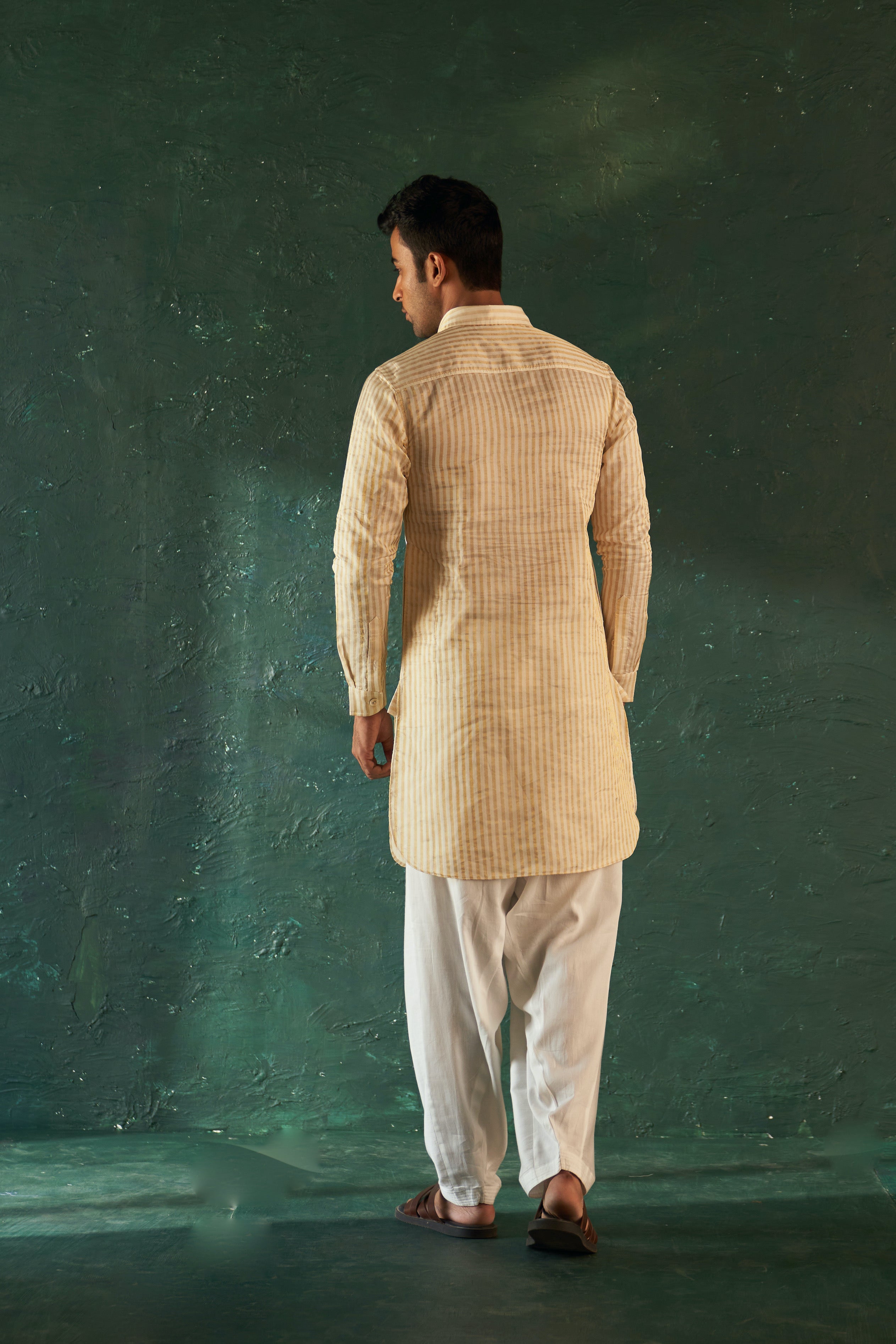 CY Charkhee White Stripe Pathani Kurta Set with Jacket Back 1