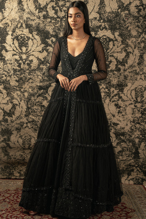 Anarakali Embroidered V Neck With Shrug