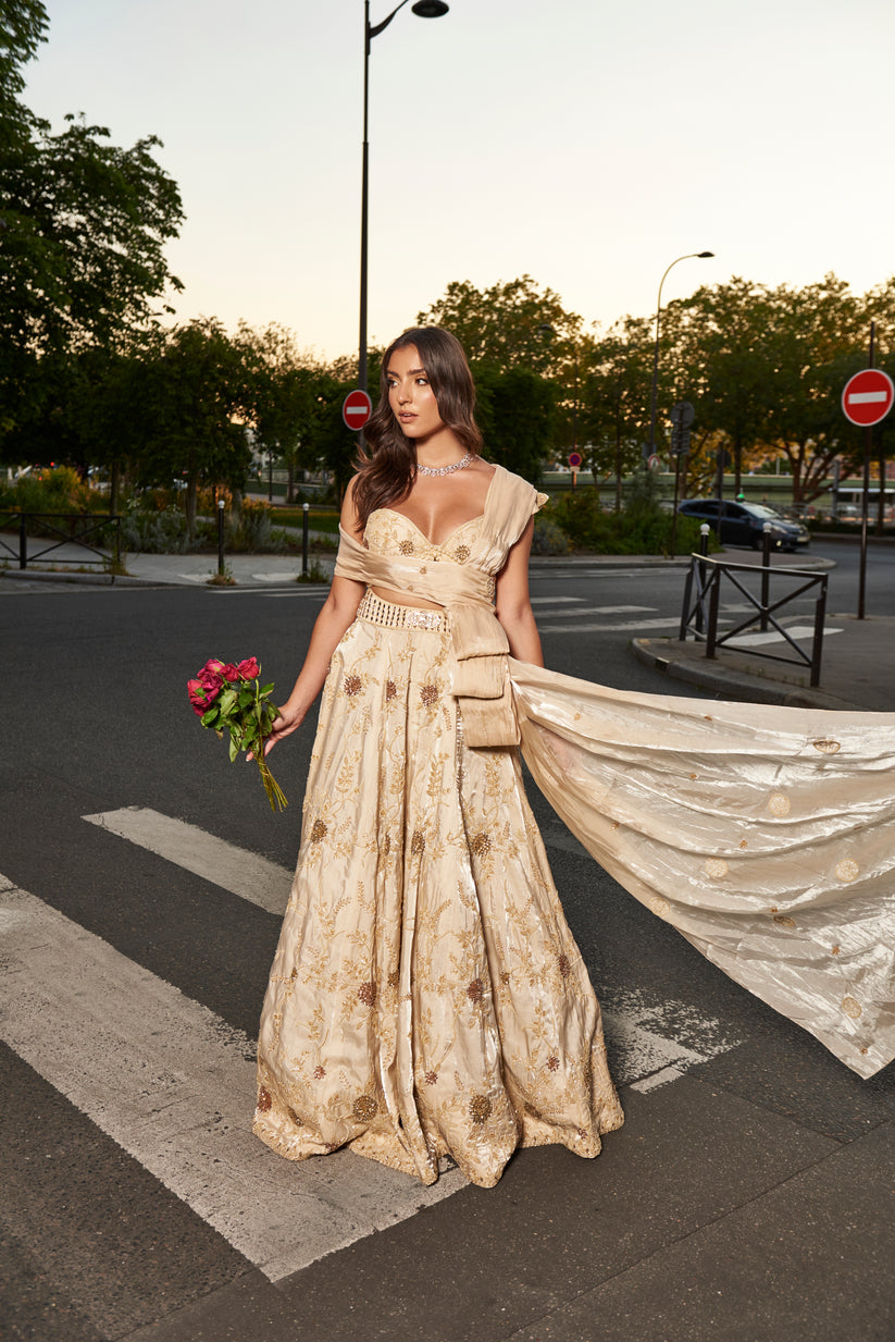 Butterscotch Ivory Embroidered Lehenga Set