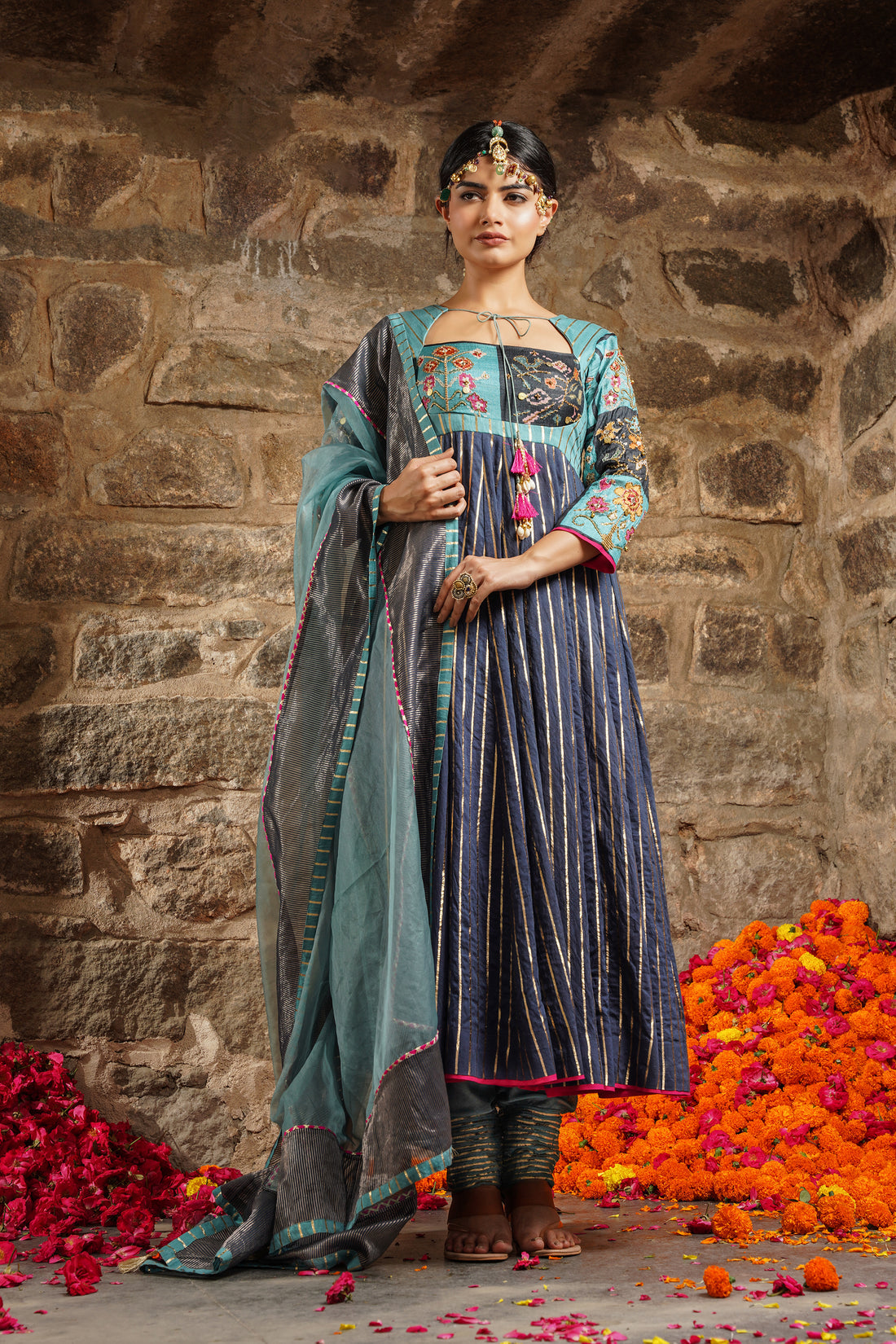 Hasrat-Exquisite Oceanic Blue Anarkali Set Anarkali Set