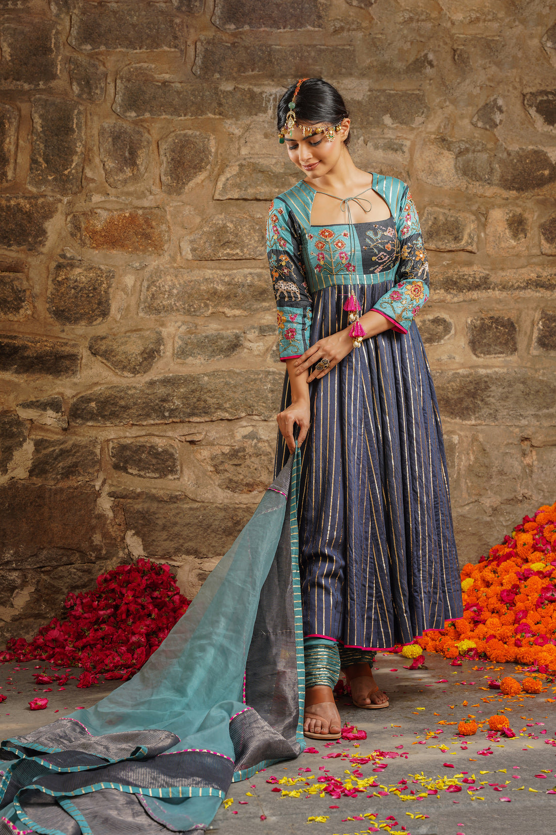 Hasrat-Exquisite Oceanic Blue Anarkali Set Anarkali Set