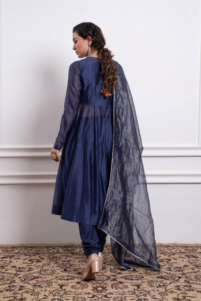 CY Vinusto Embroidered Blue Chanderi Anarkali Set With Churidar Back 1