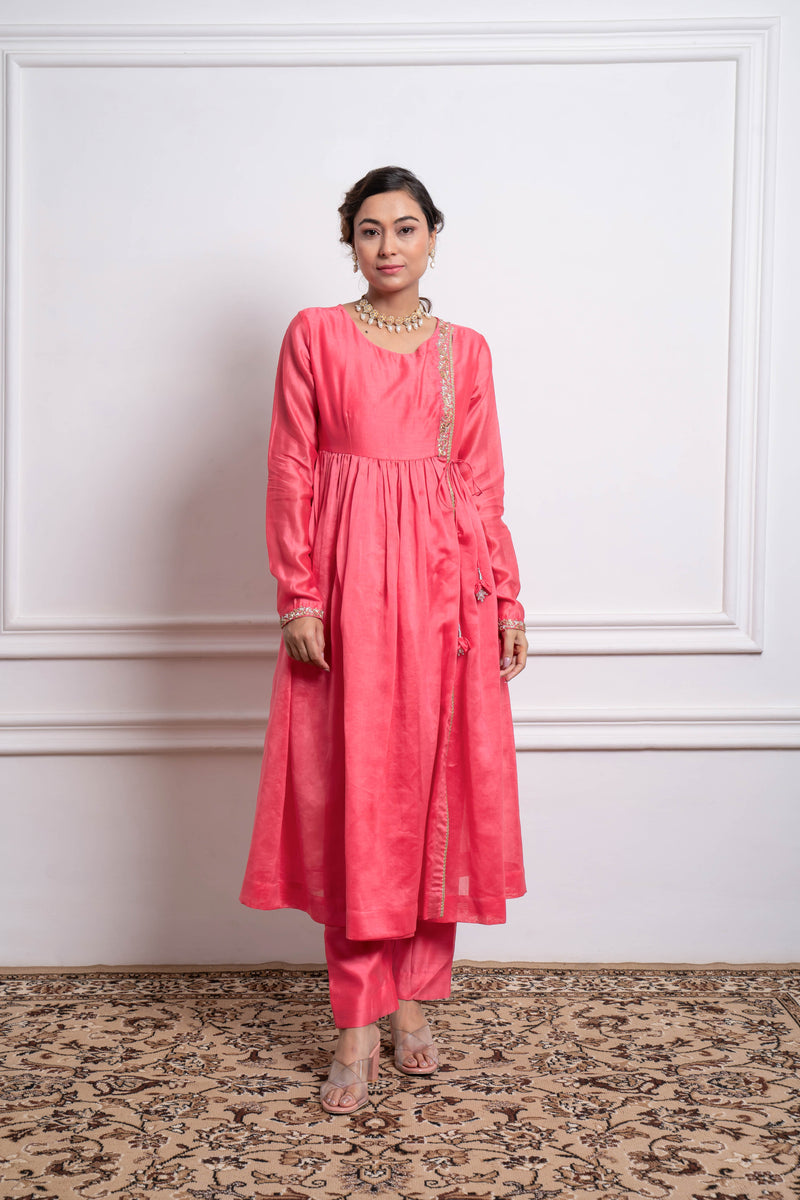 CY Vinusto Pink Embroidered Anarkali With Pant Front 1