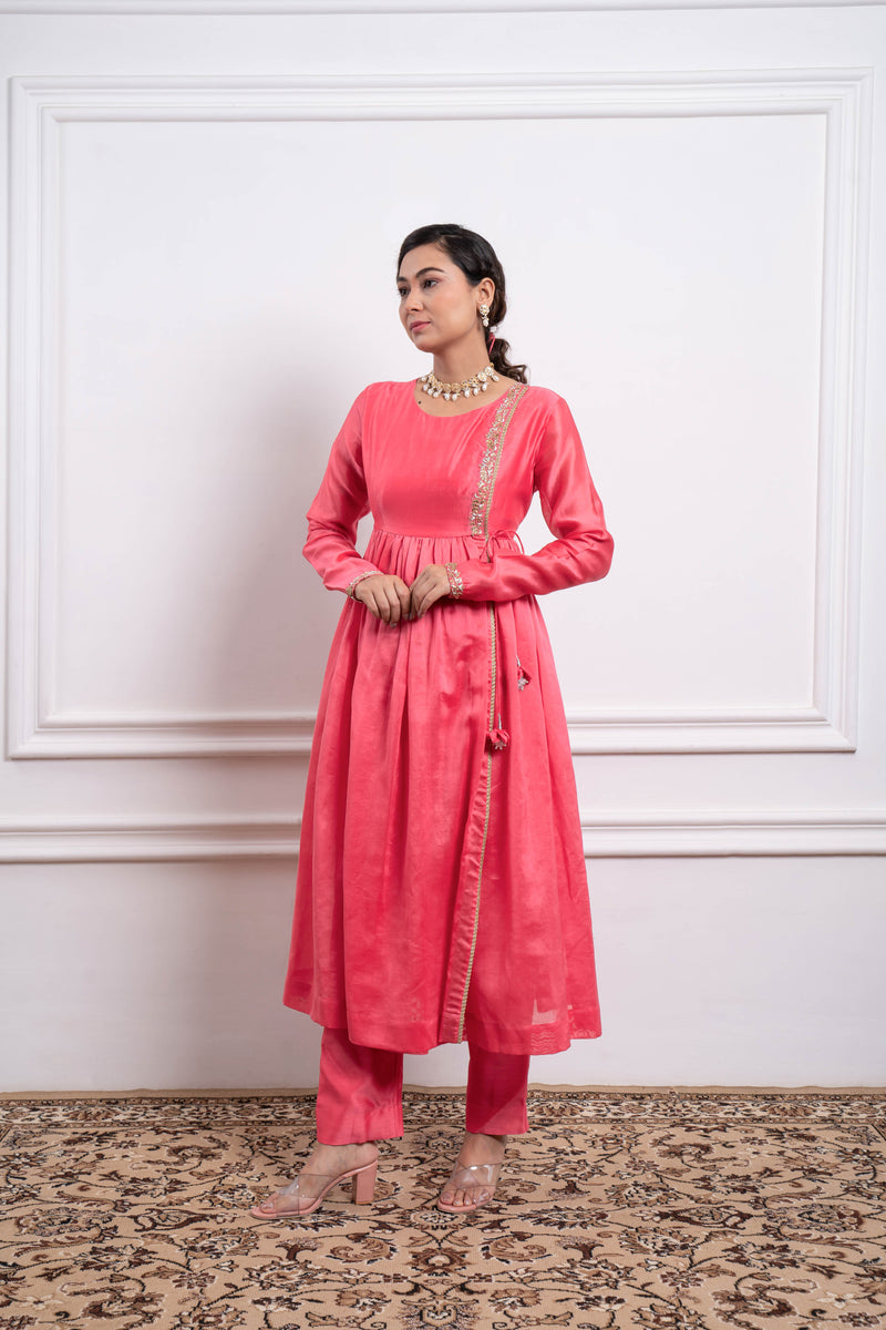 CY Vinusto Pink Embroidered Anarkali With Pant Front 2