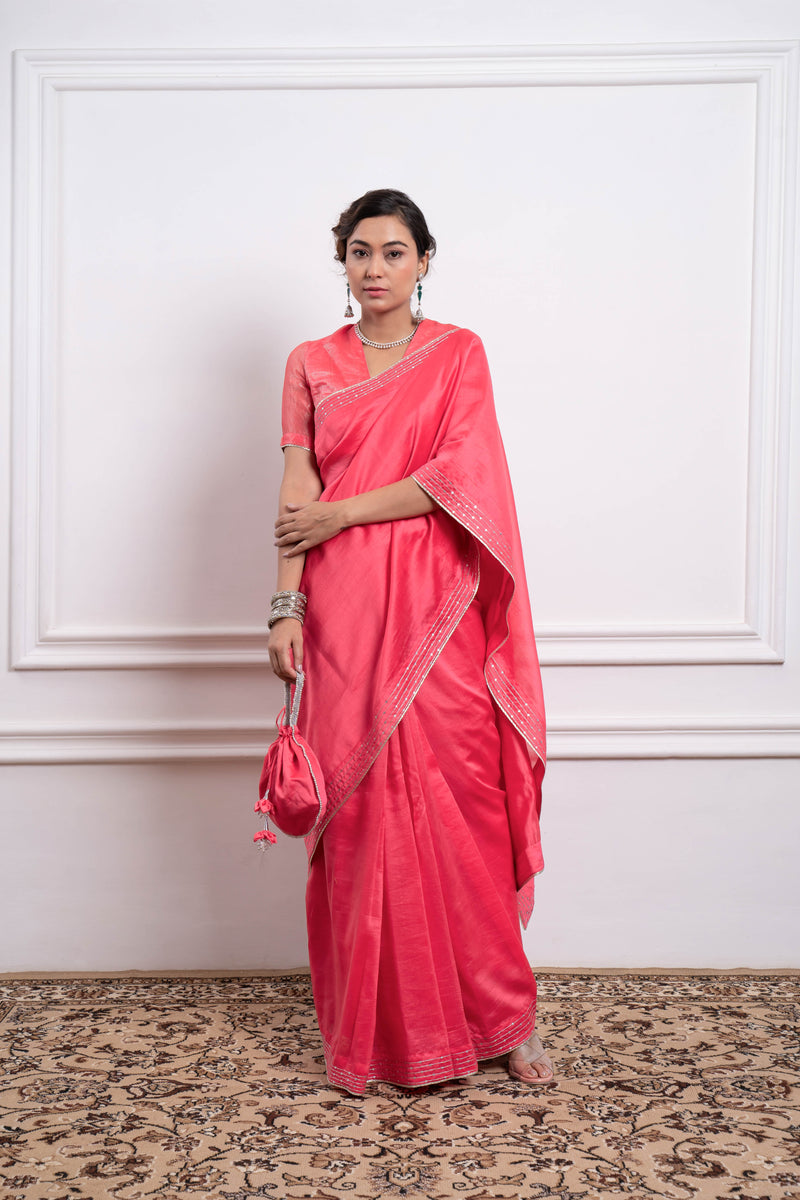 CY Vinusto Embroidered Chanderi Saree In Pink Front 2