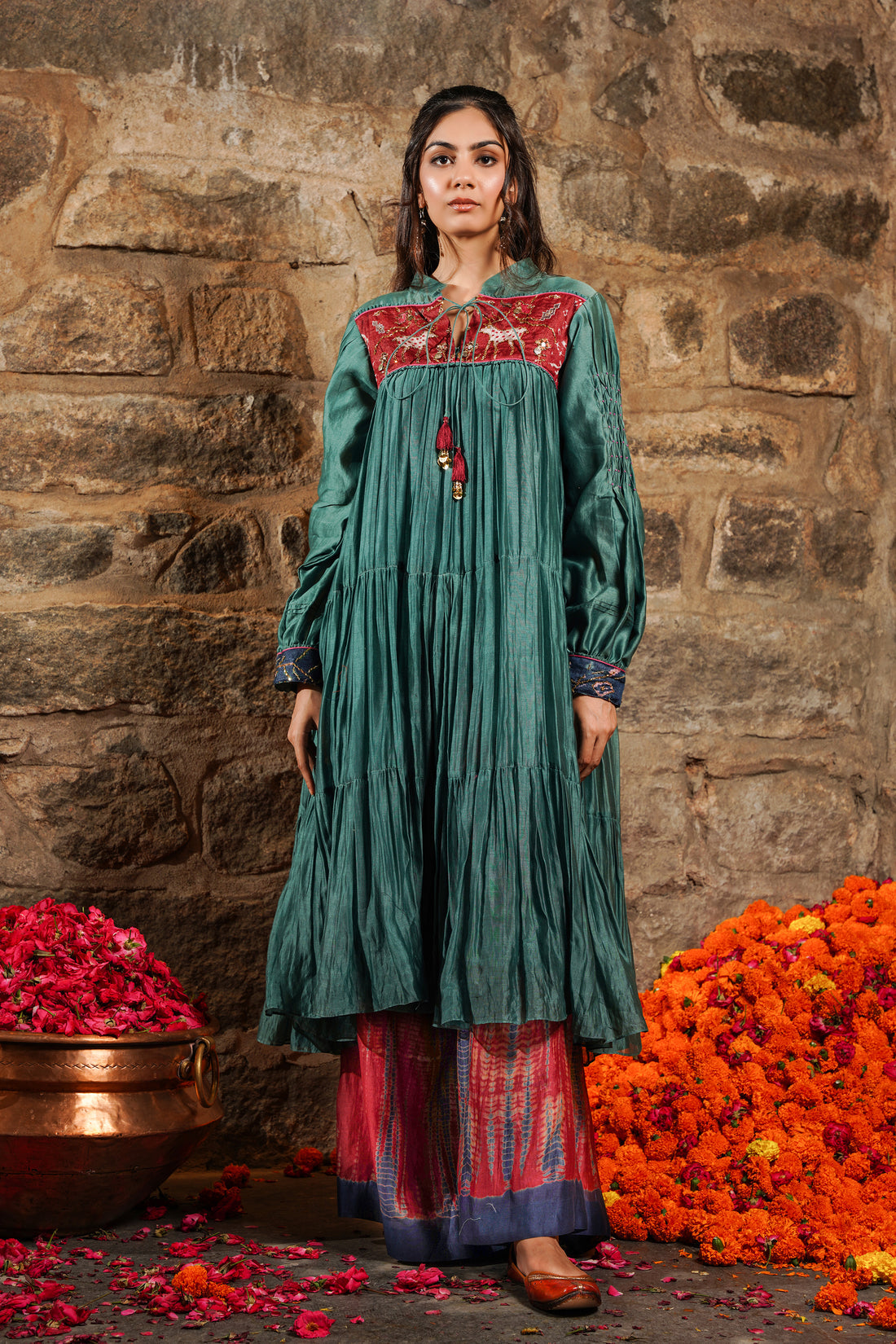 Hyatt-Deep Sea Teal Chanderi Sharara Set