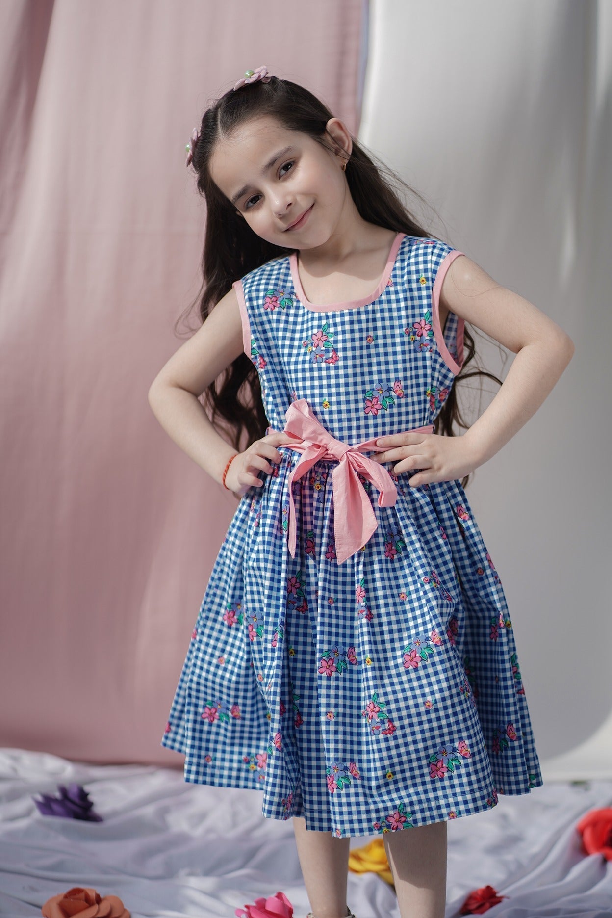 "Garden Plaid" Girls Cotton Sleeveless Dress - CuddlesClothing