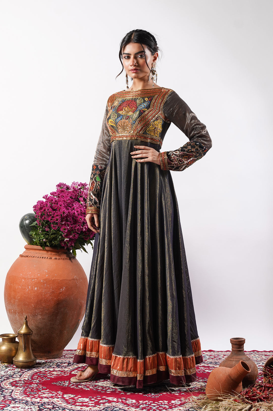 Aarzoo-Midnight Blue Silk Embroidered Anarkali Set