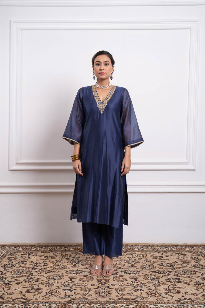 CY Vinusto Embroidered Blue Chanderi Gharara Set Front 2