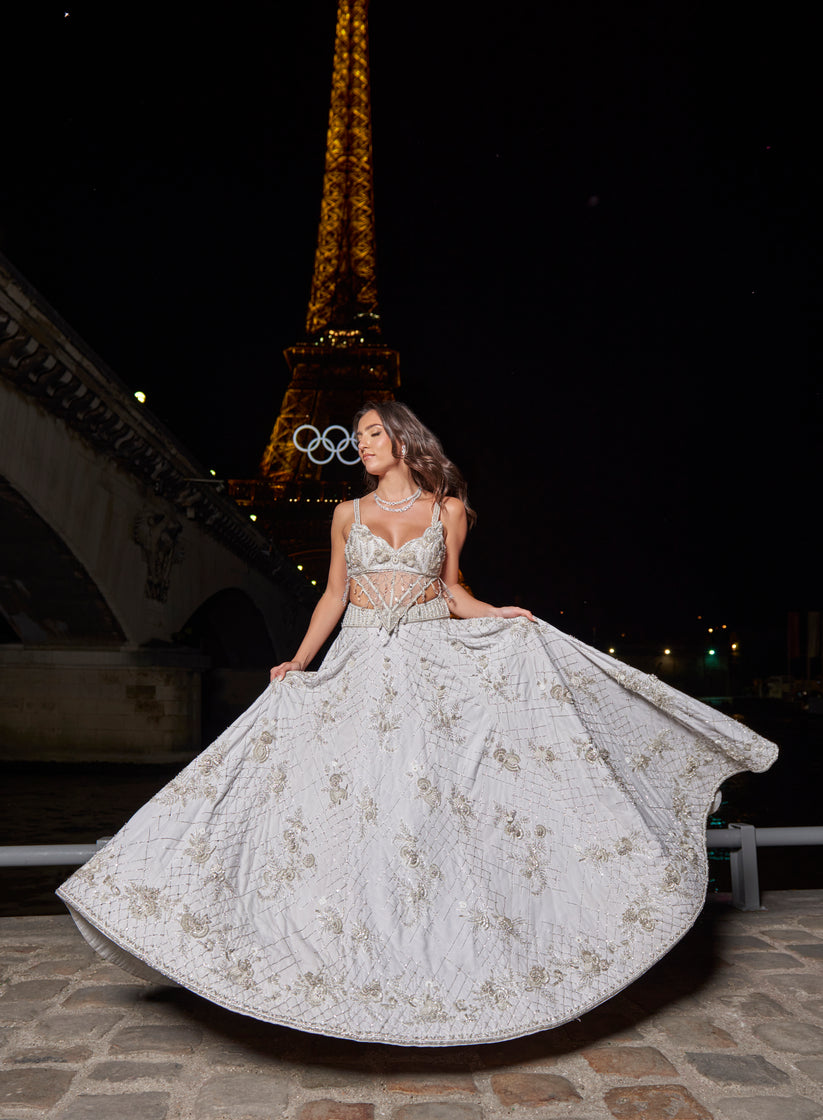 Ice Grey Embroidered Lehenga Set