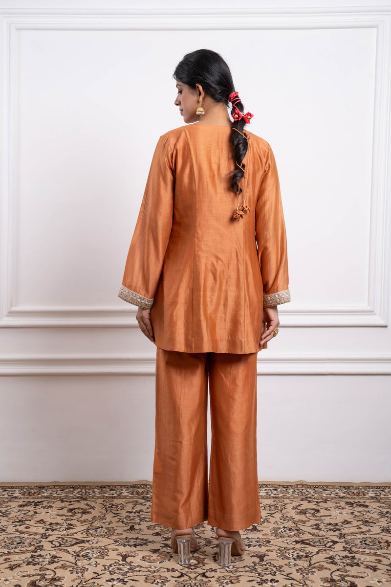 CY Vinusto Saffron Brown Short Kurta Set Back 1