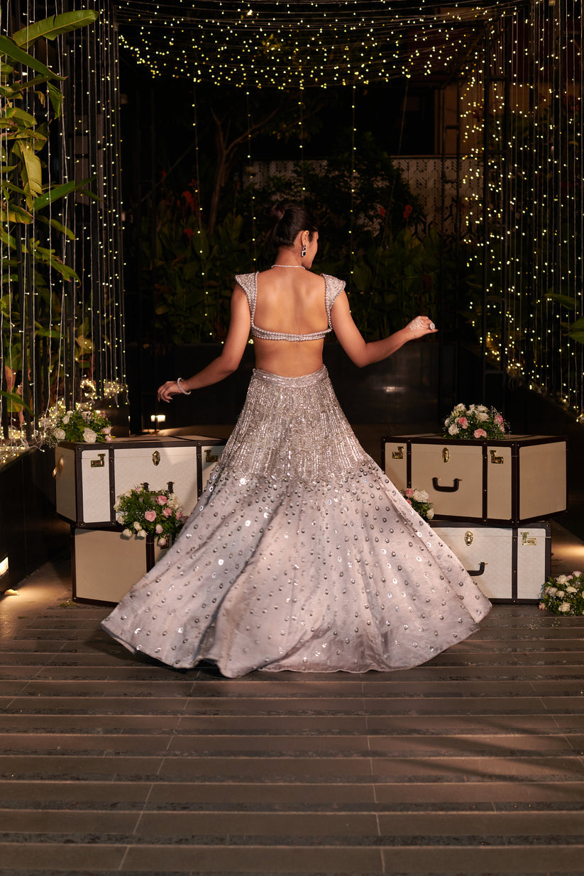 CY Jigar & Nikita Shahi Shimmer Lehenga Set-Back-1