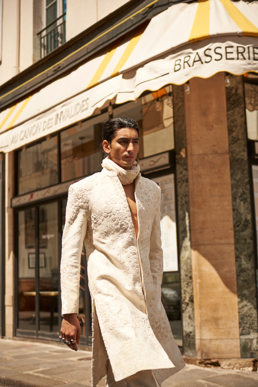 White Monotone Sherwani Set