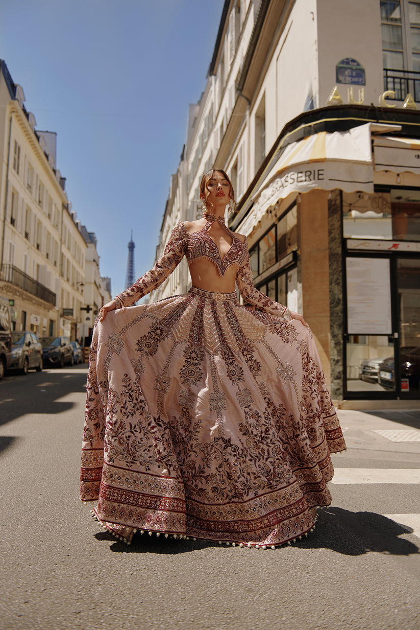Marron & Ivory Embroidered Lehenga Set