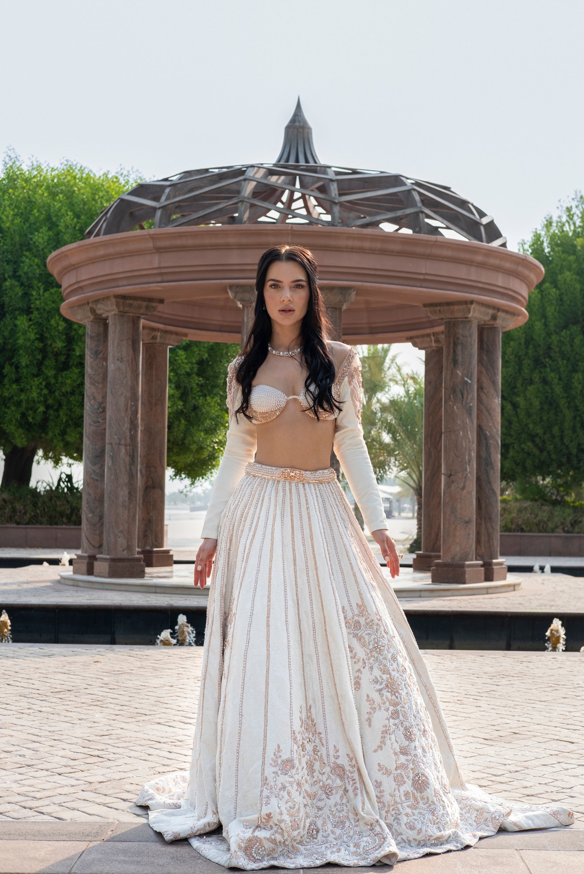 Pearl-Fection White Trail Lehenga Set