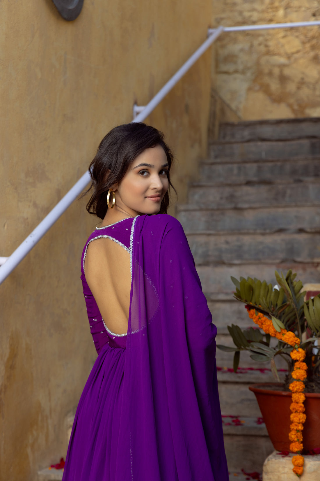 CY Deasha India Adhira True Purple Anarkali Set Back 1