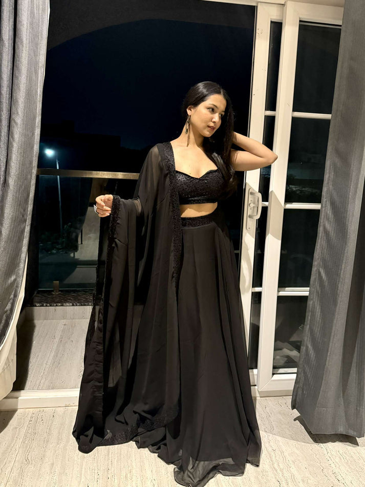 CY Deasha India Avani Detailed Black Lehenga Set Front 1