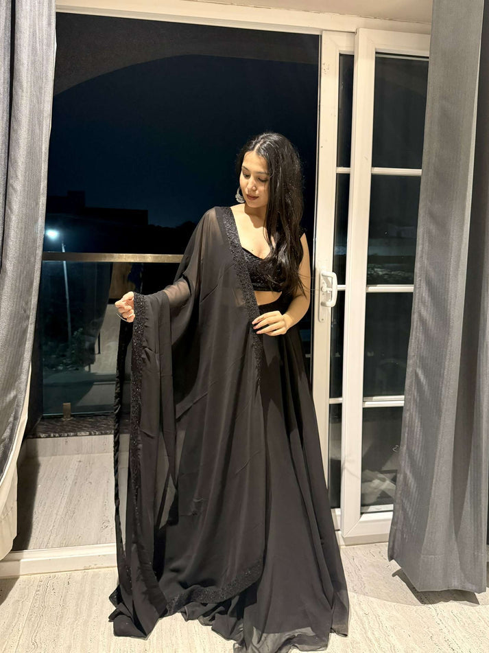 CY Deasha India Avani Detailed Black Lehenga Set Front 2