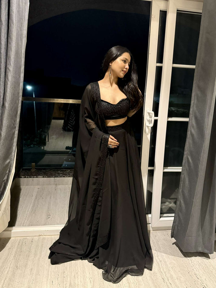 CY Deasha India Avani Detailed Black Lehenga Set Front 3
