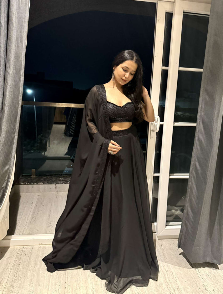 CY Deasha India Avani Detailed Black Lehenga Set Front 4