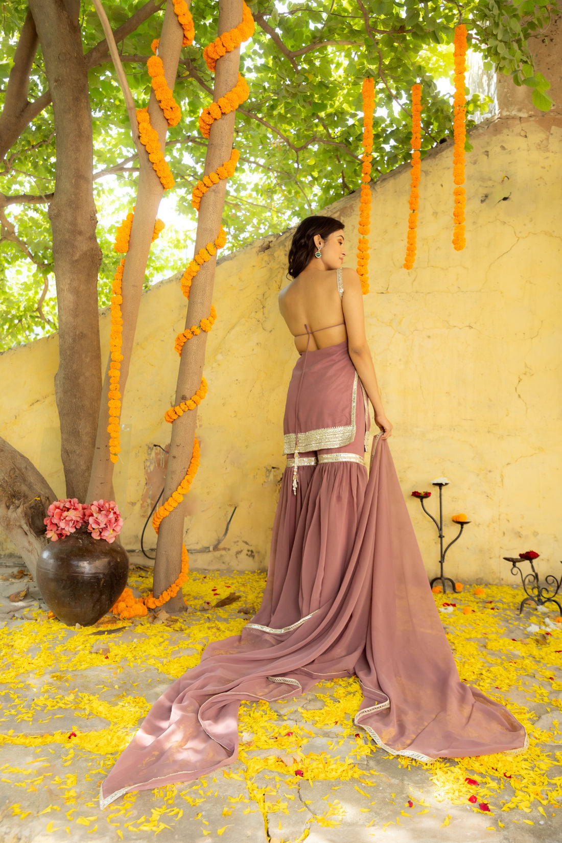 CY Deasha India Avya Mauve Detailed Sharara Set Back 1