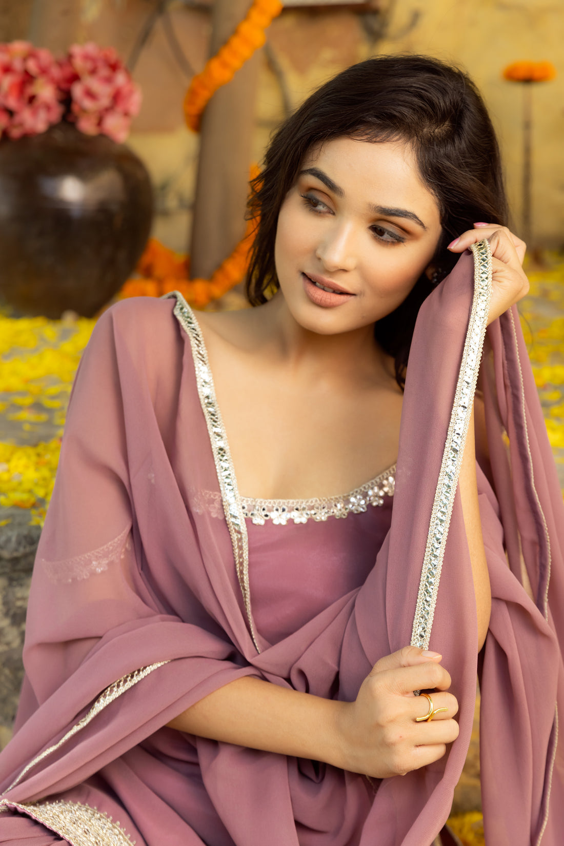 CY Deasha India Avya Mauve Detailed Sharara Set Closeup 1