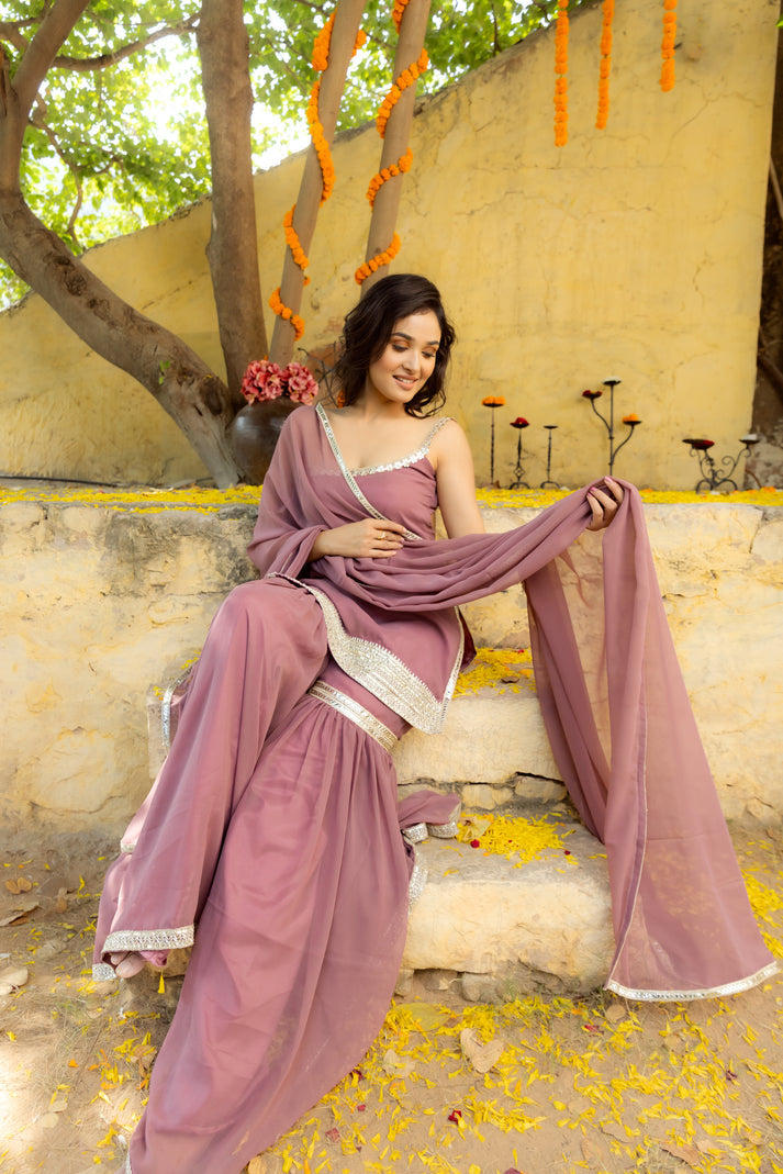 CY Deasha India Avya Mauve Detailed Sharara Set Front 2