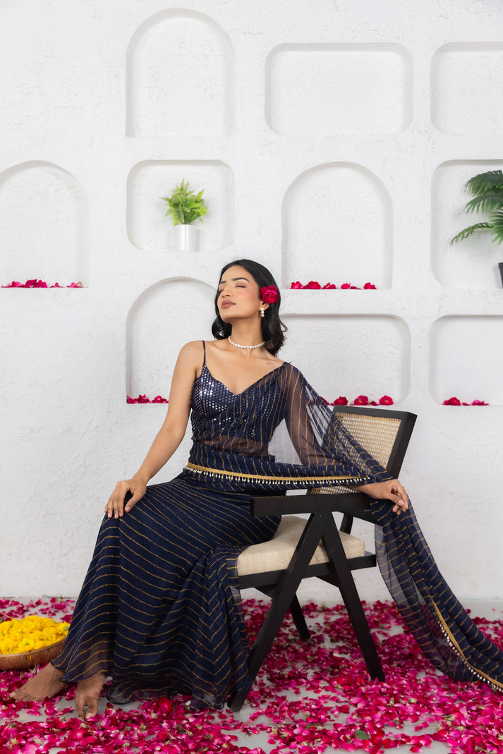 CY Deasha India Kairi Midnidht Blue Leheriya Predraped Saree Closeup 2