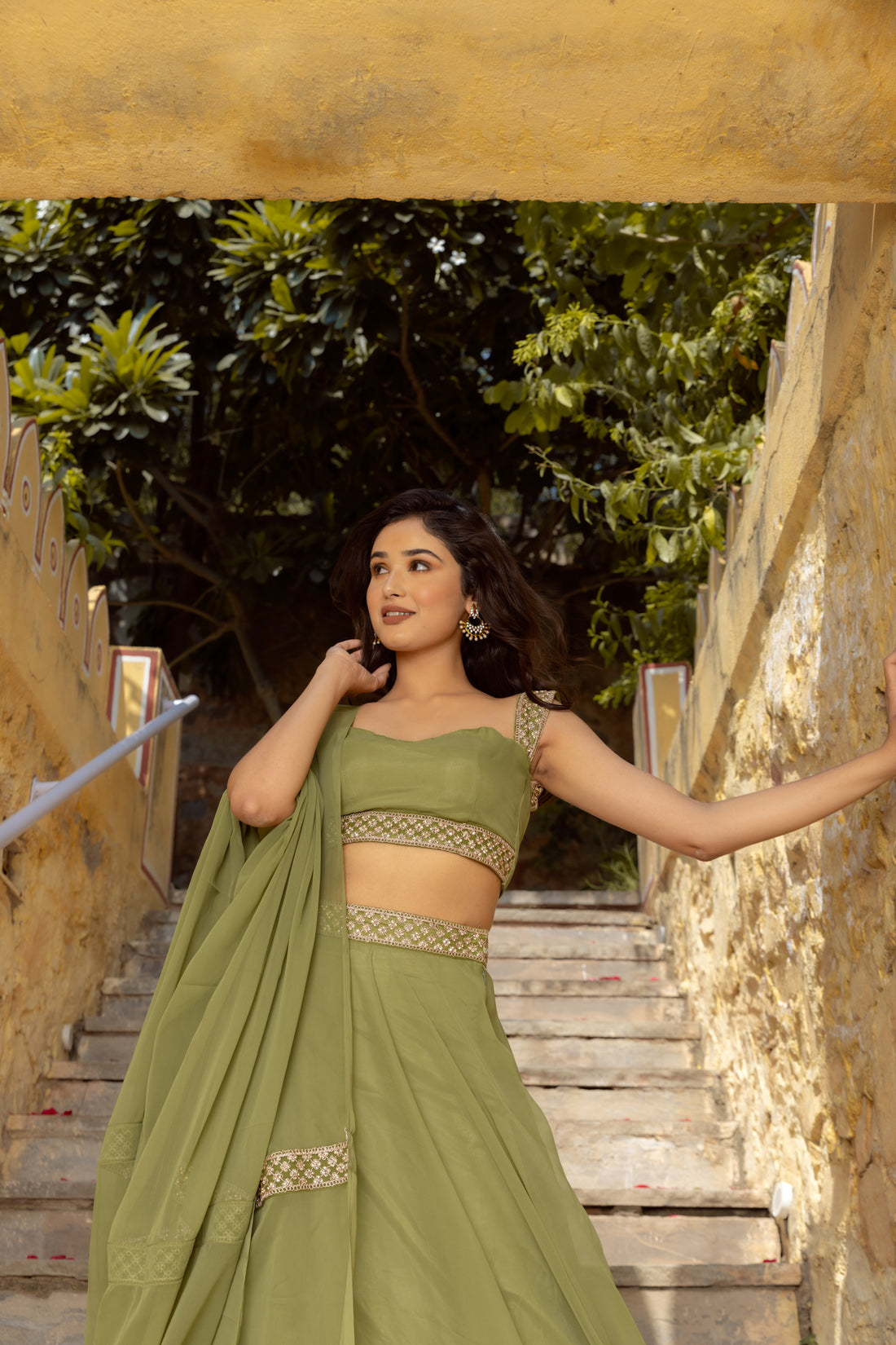 CY Deasha India Mayree Pastel Green Detailed Lehenga Set Closeup 2